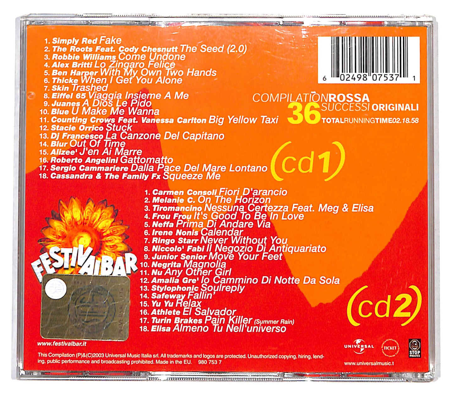 EBOND 40° Festivalbar 2003 - Compilation Rossa CD CD137937