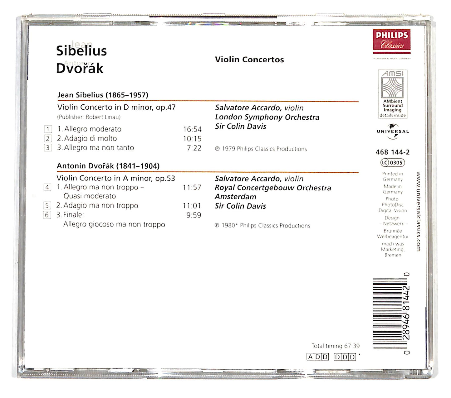 EBOND Sibelius - Dvořak - Violin Concertos CD CD138823