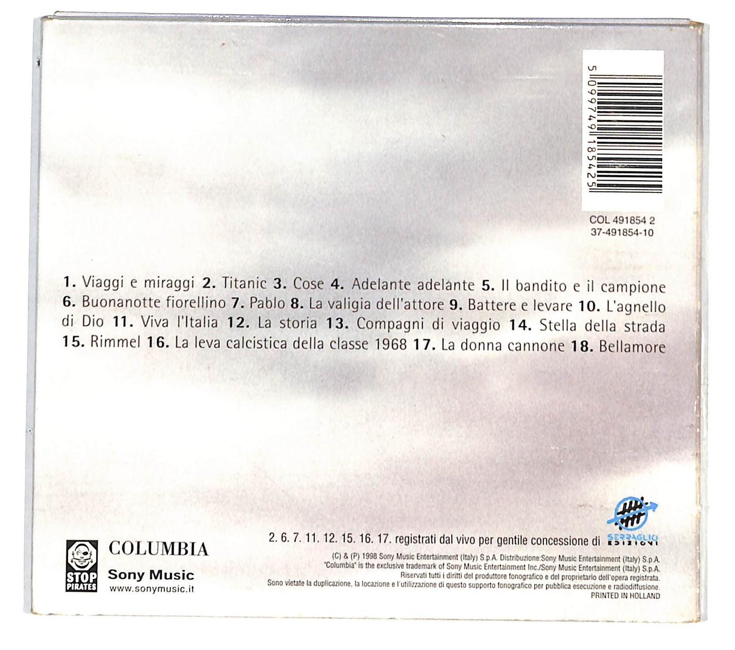 EBOND Francesco De Gregori - Curve Nella Memoria DIGIPACK CD CD138964