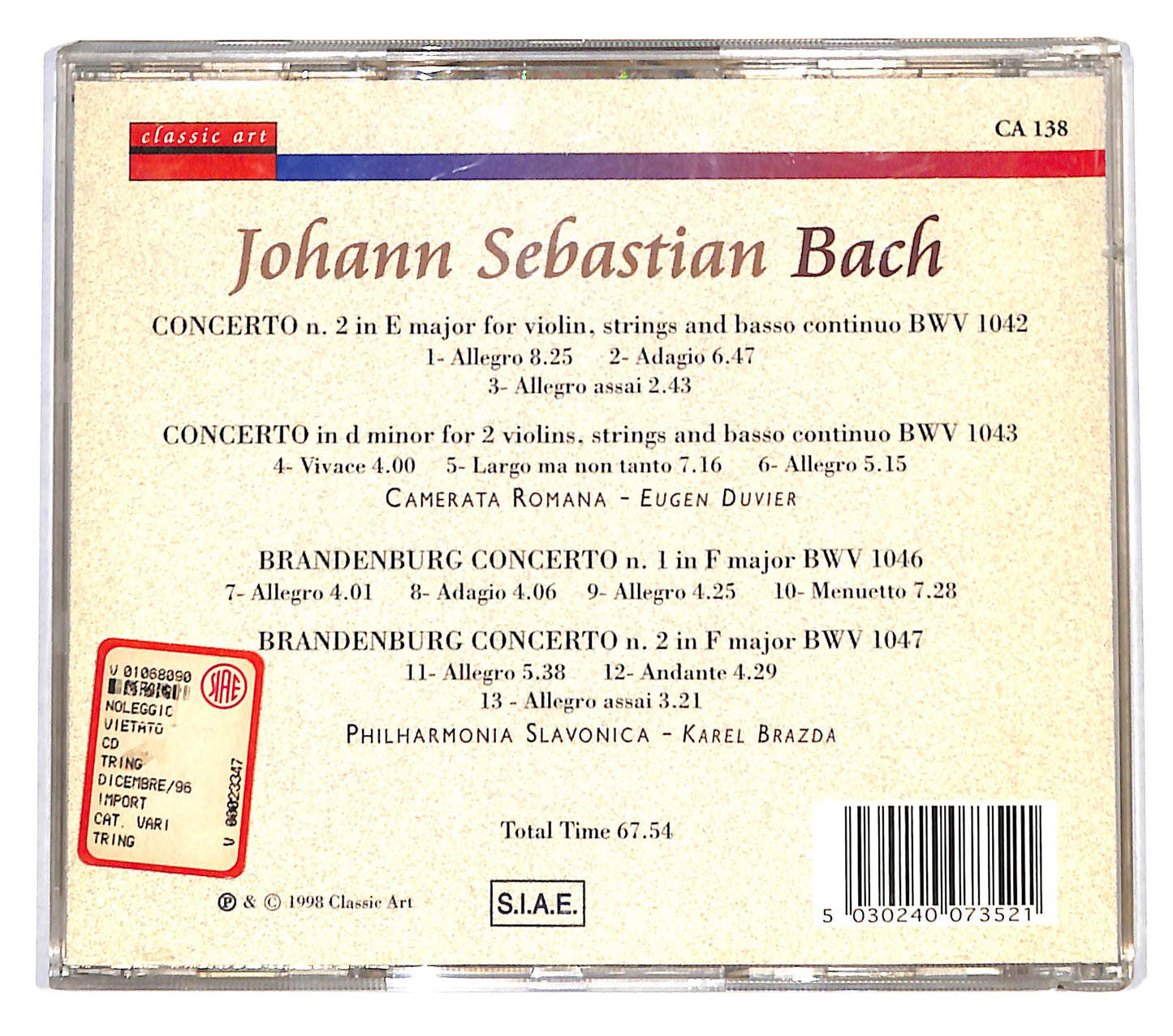 EBOND Bach - Brandenburg Concertos n. 1 & 2 violin concertos CD CD139401