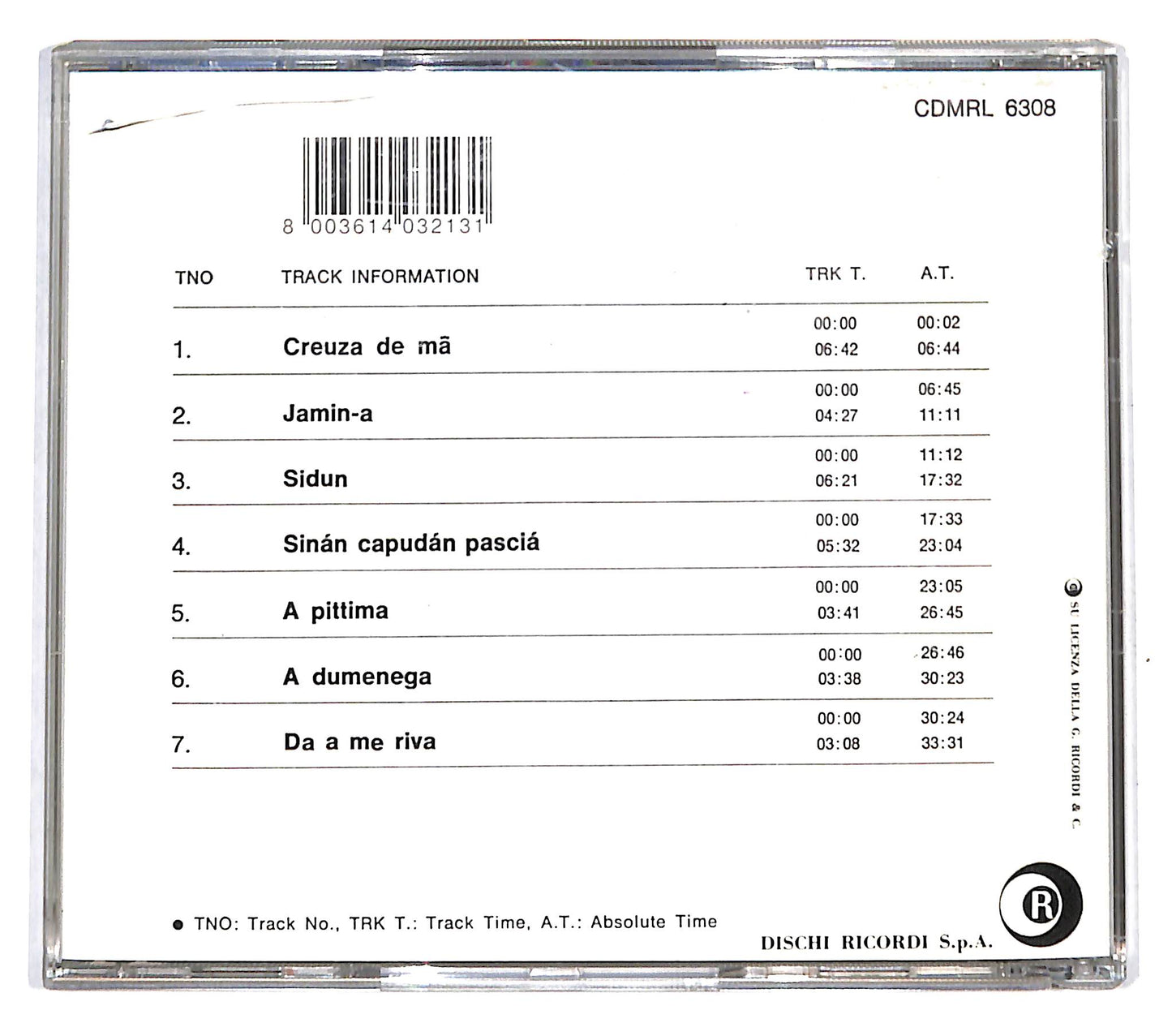 EBOND Fabrizio De Andre' - Creuza De Ma CD CD139918