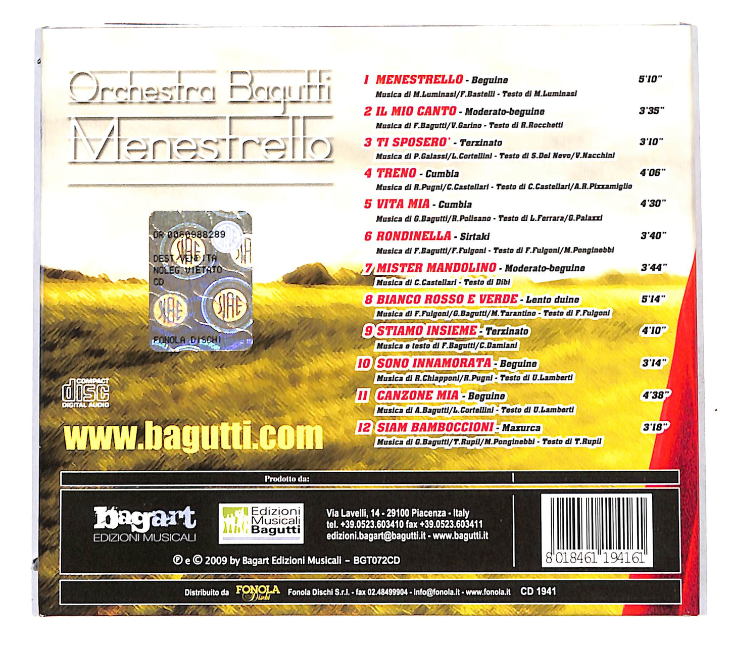 EBOND Orchestra Bagutti - Menestrello DIGIPACK CD CD140015