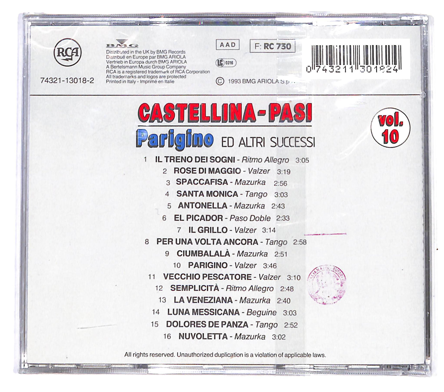 EBOND Castellina - Pasi - Parigino ed altri successi VOL.10 CD CD140019