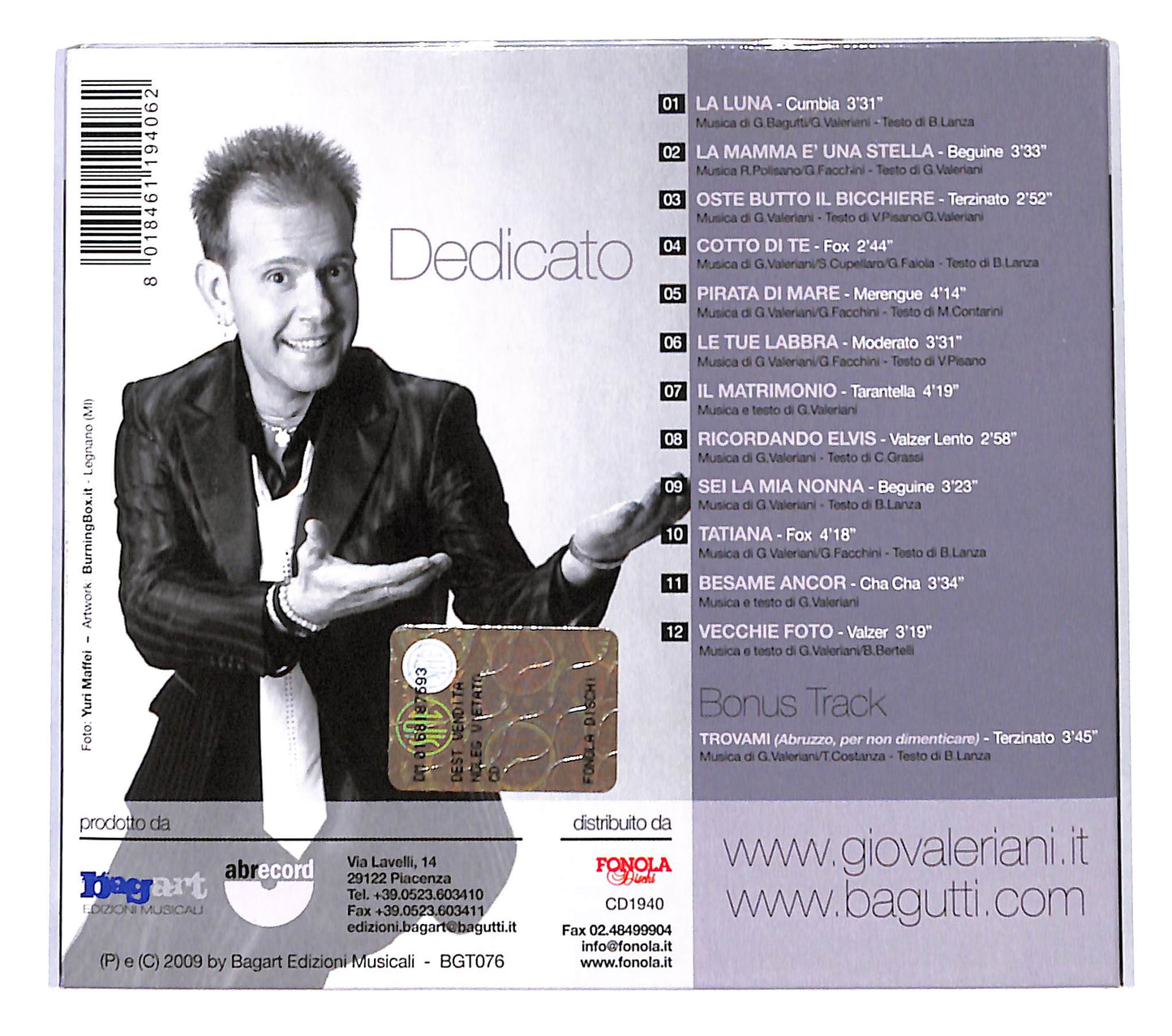 EBOND Gio Valeriani - Dedicato DIGIPACK CD CD140114