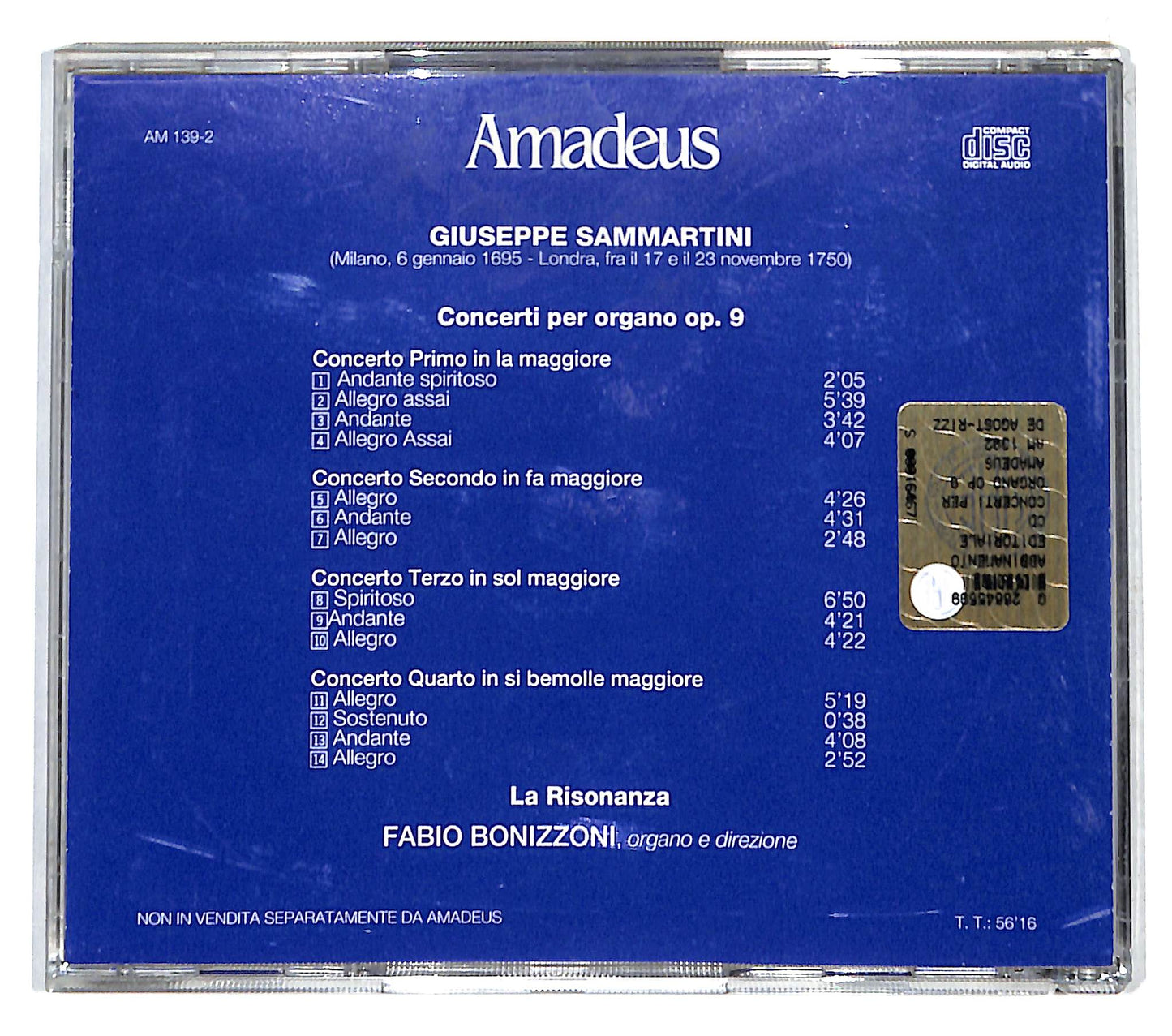 EBOND Giuseppe Sammartini - Concerti Per Organo Op. 9 CD CD140649
