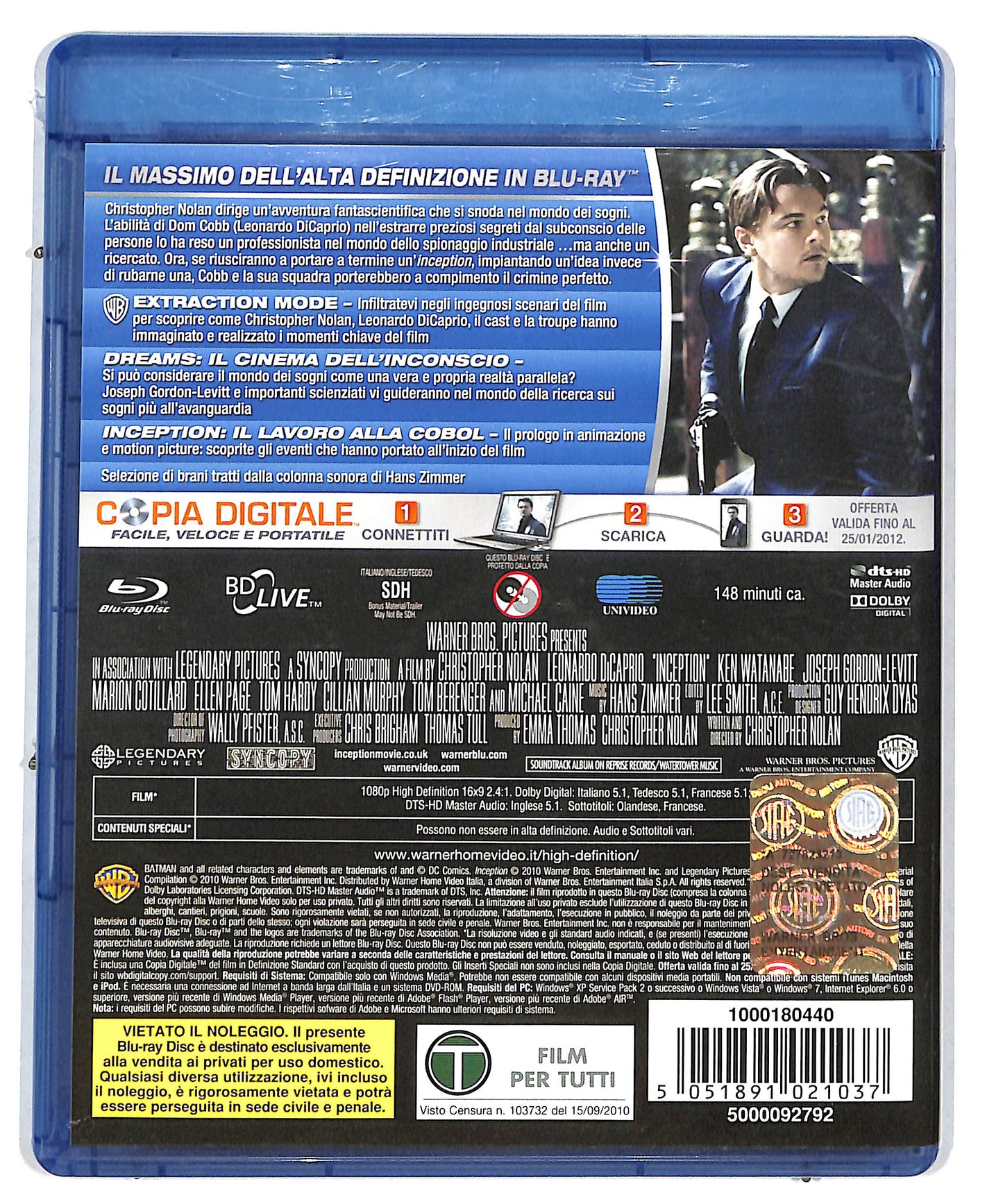 EBOND Inception - 2 BLURAY + DVD (No copia digitale) BLURAY DB574667