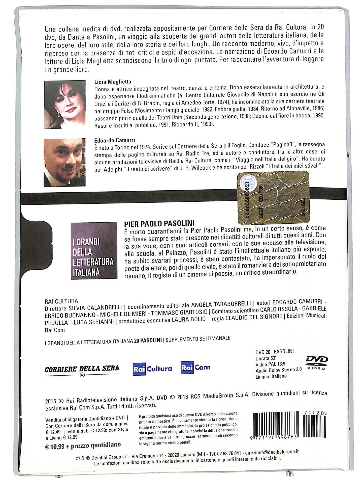 EBOND Pier Paolo Pasolini volume 20 EDITORIALE DIGIPACK DVD DB590808