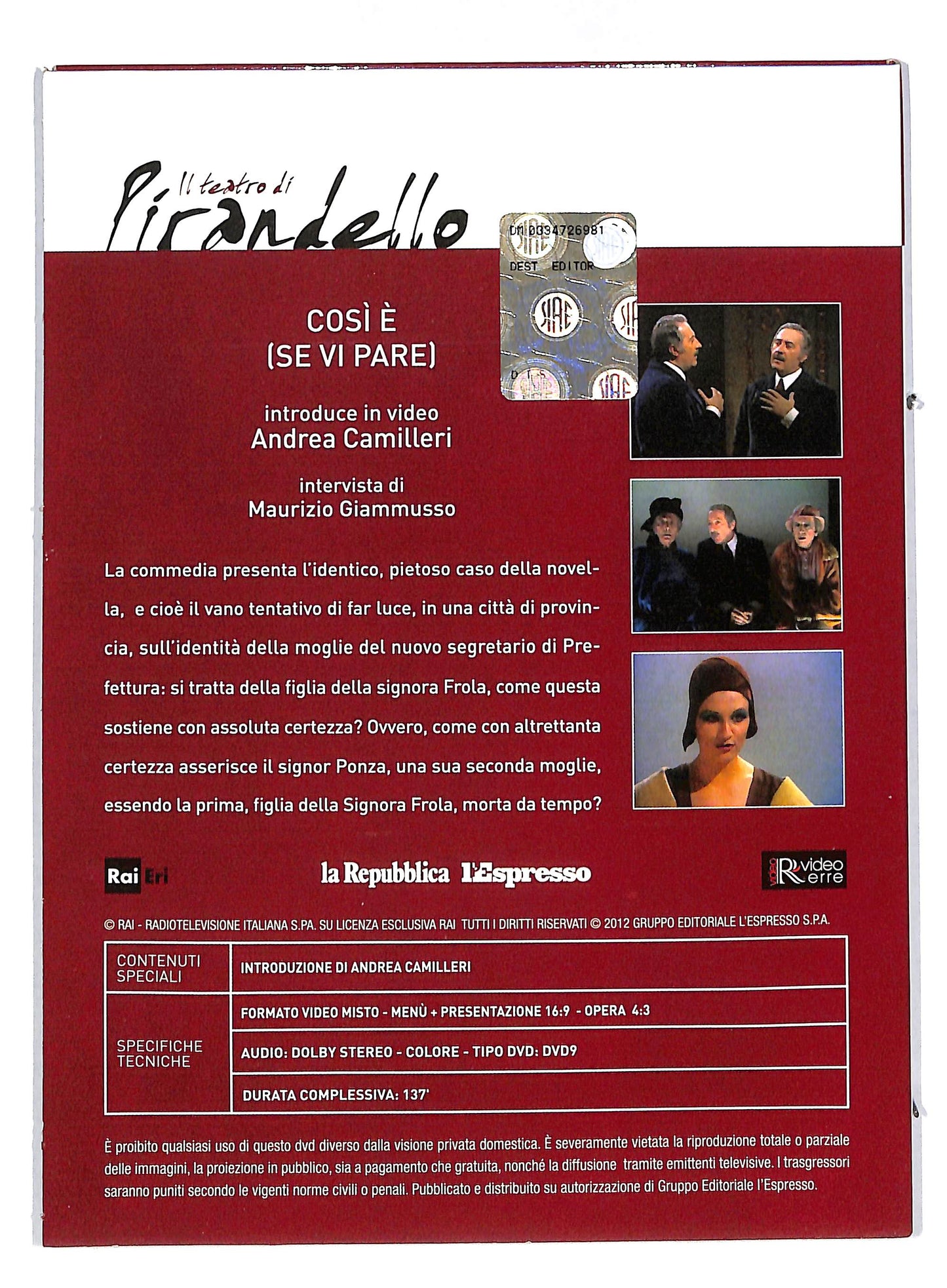 EBOND Cosi e se vi pare - Pirandello vol 3 EDITORIALE DVD DB591309
