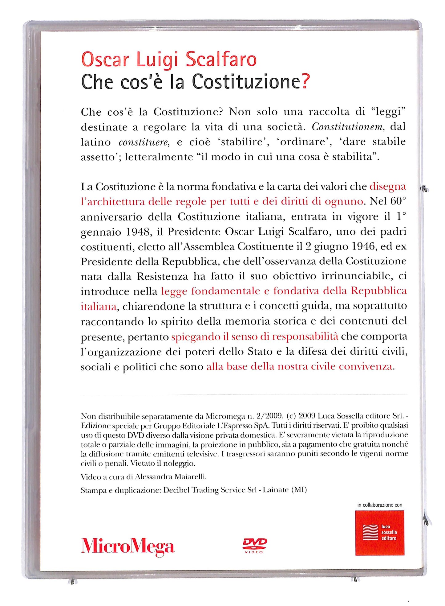 EBOND Che cos'e la costituzione? Oscar Luigi Scalfaro EDITORIALE DVD DB599147
