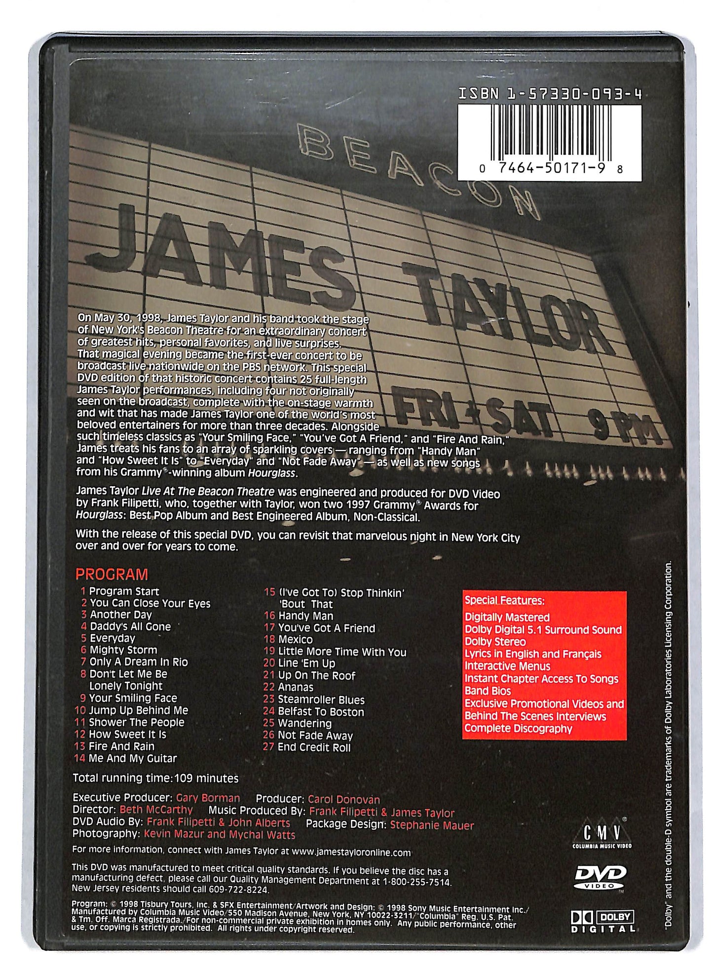EBOND James Taylor - Live At The Beacon Theatre DVD DB600952