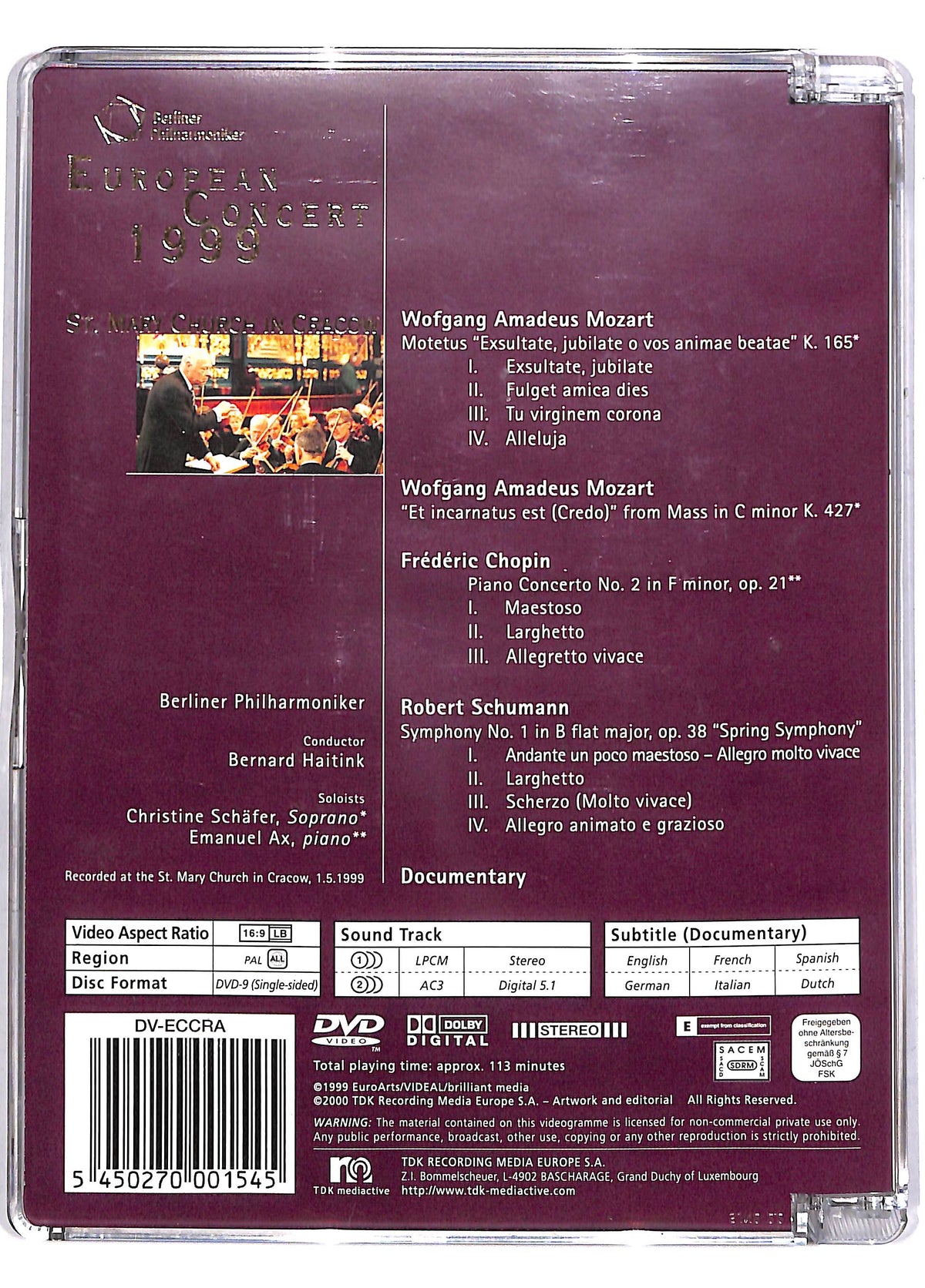 EBOND European Concert 1999 St. Mary Church In Cracow Haitink Berlin DVD DB607124