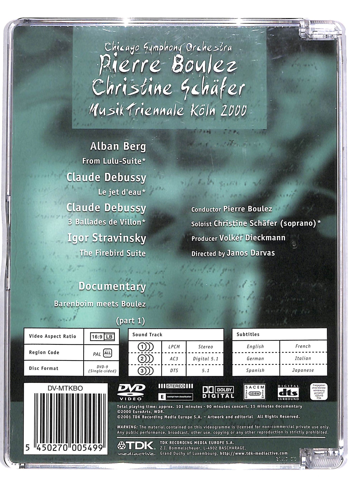 EBOND Pierre boulez christine schafer musik triennale koln 2000 DVD DB607129