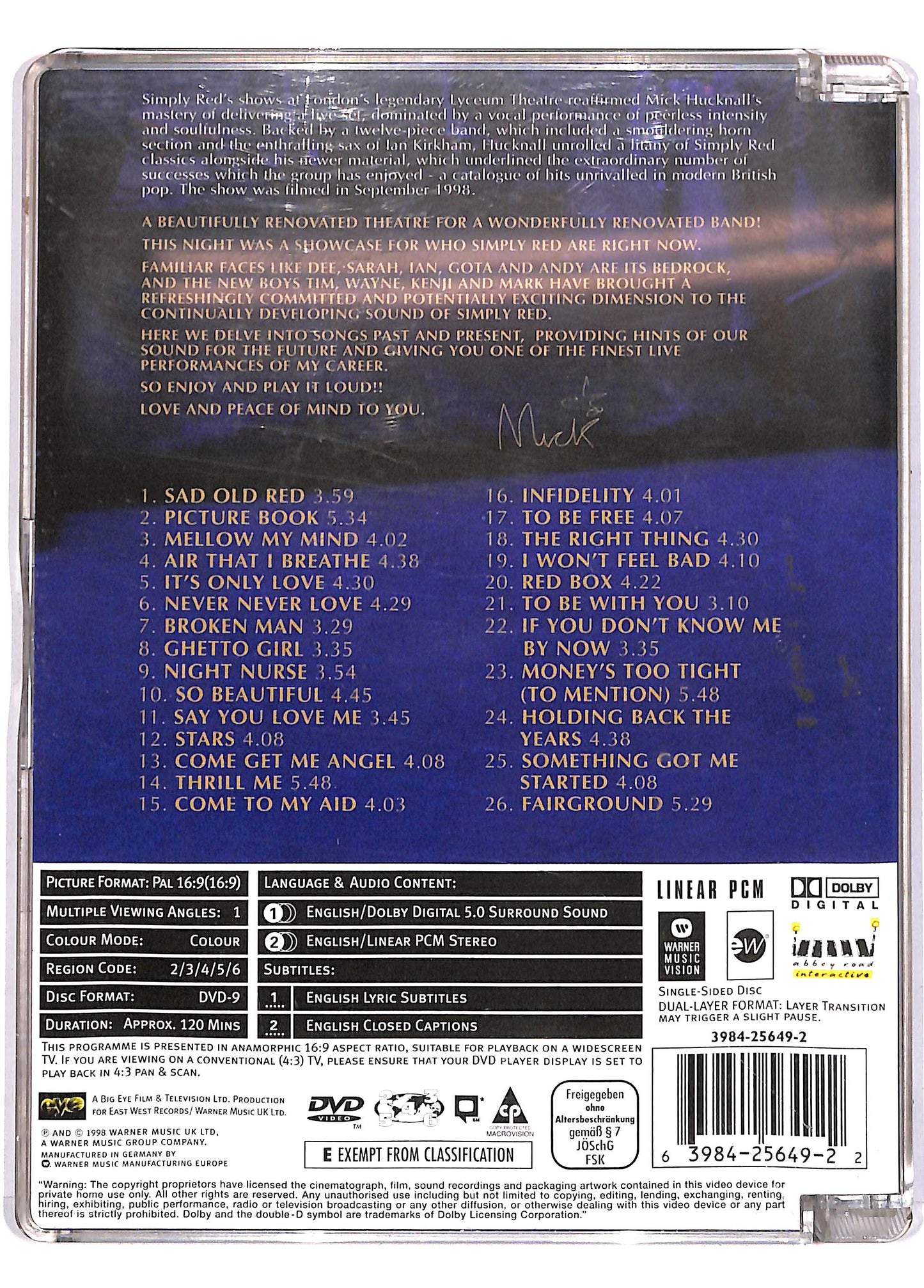 EBOND Simply Red - Live In London SJB DVD DB610604