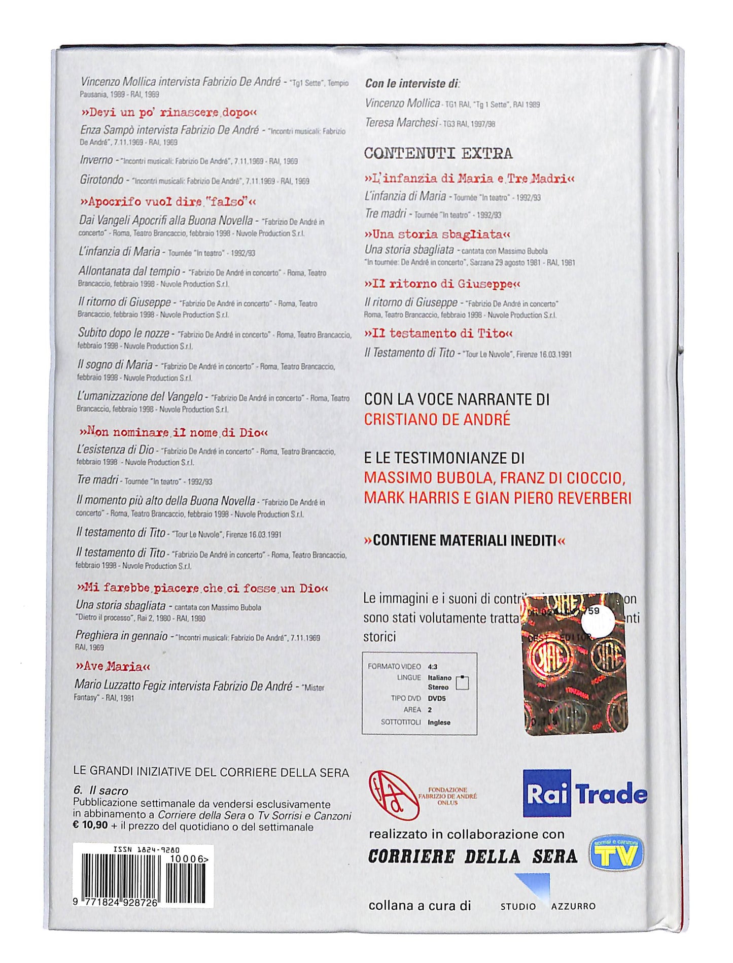 EBOND Fabrizio De Andre - Dentro Faber - il sacro n.6 DVD DB631852