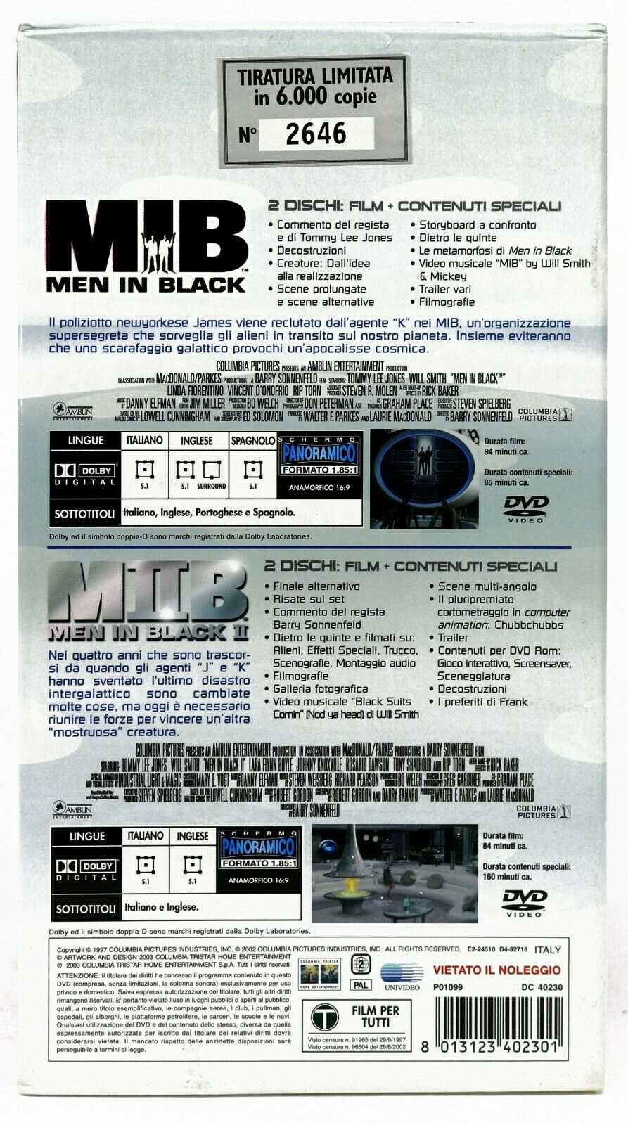 EBOND Men In Black I & Ii Limited Edition Tiratura Limitata N 2646 DVD DB646139