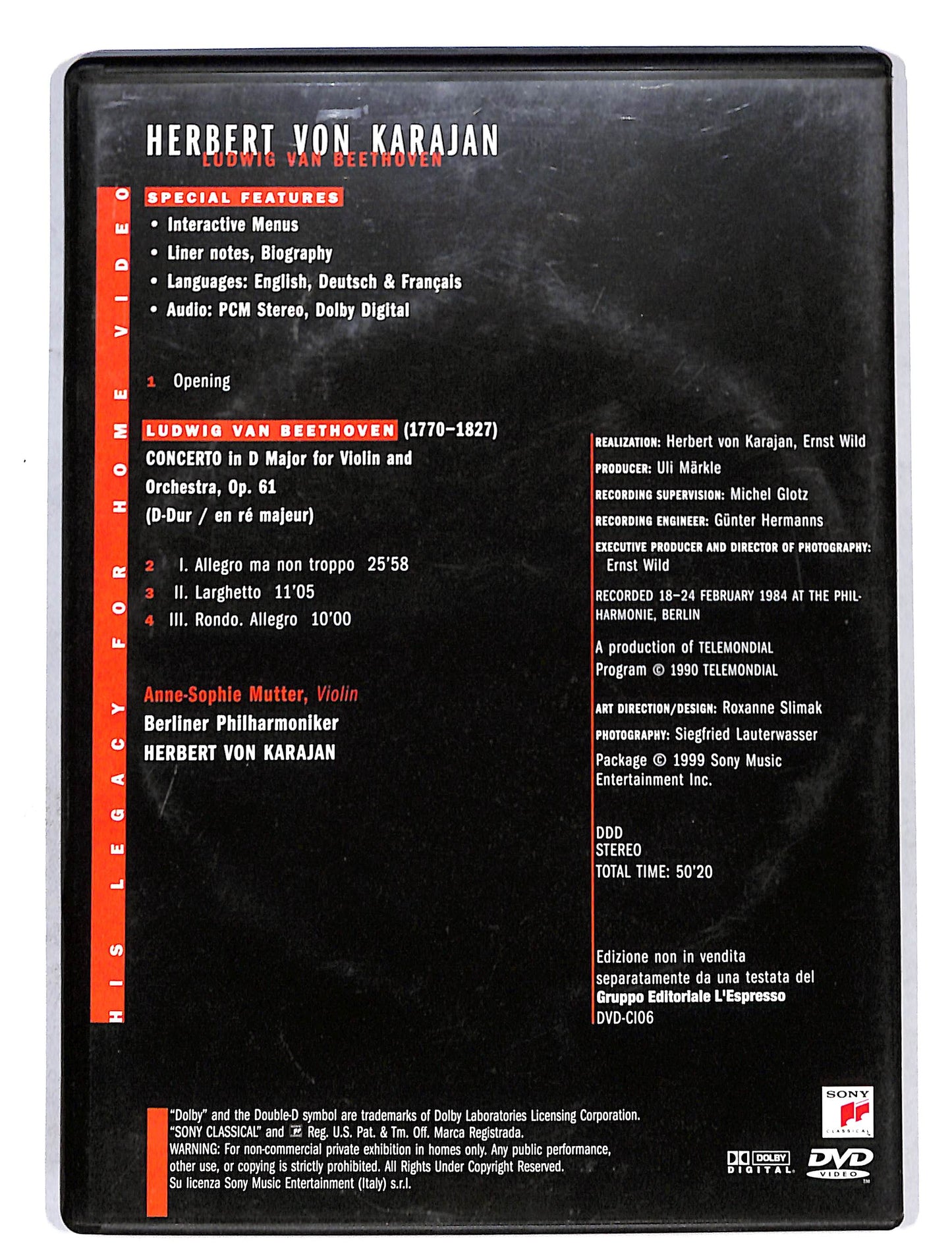 EBOND Karajan Beethoven violin concerto EDITORIALE DVD DB646476