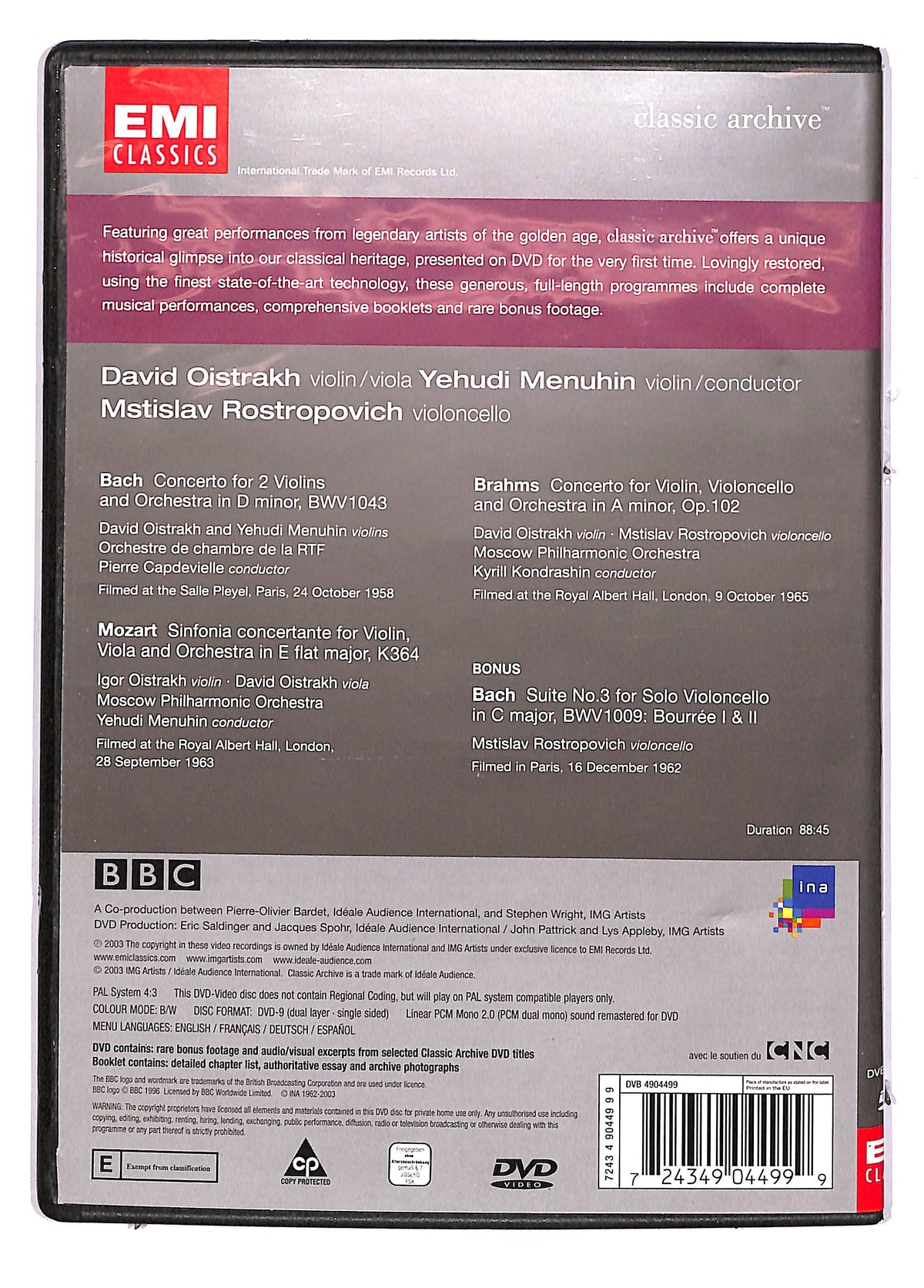 EBOND Oistrakh Menuhin Rostropovich Classic Archive EDITORIALE DVD DB674165