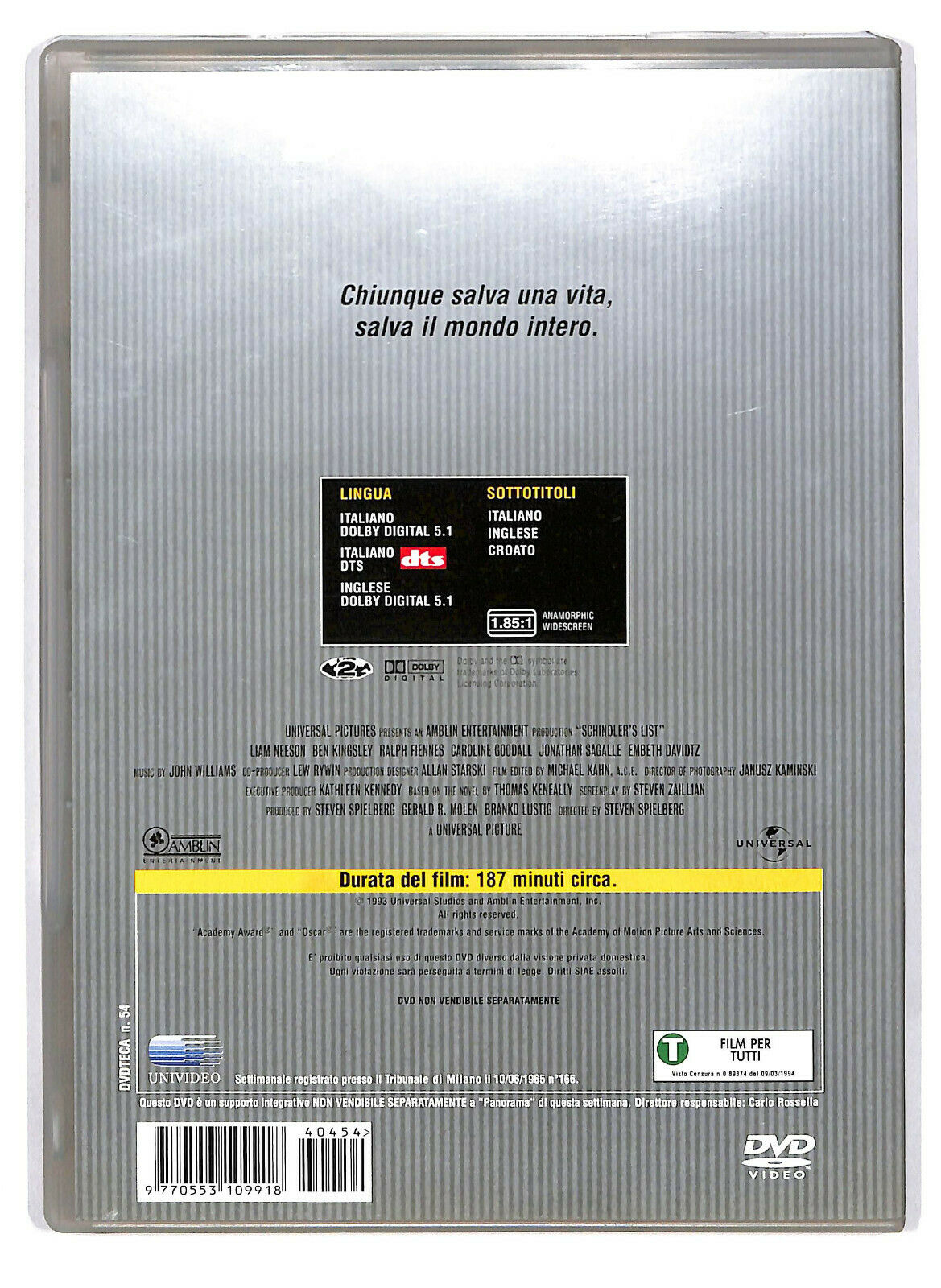 EBOND Schindler's List Editoriale DVD DB681920