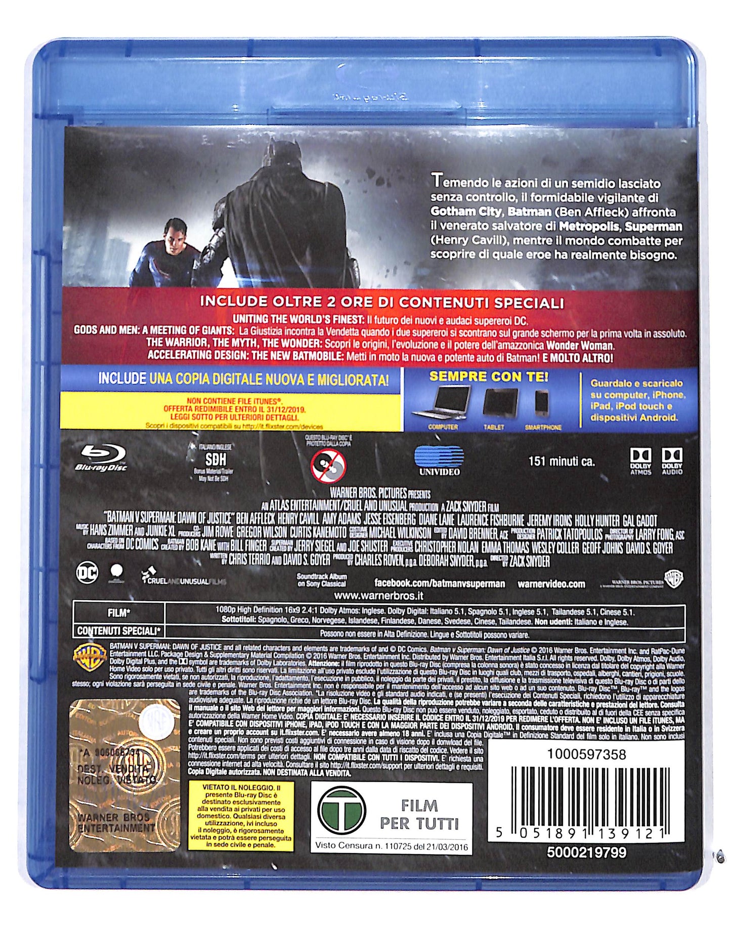 EBOND Batman v Superman BLURAY + copia digitale BLURAY DB685125