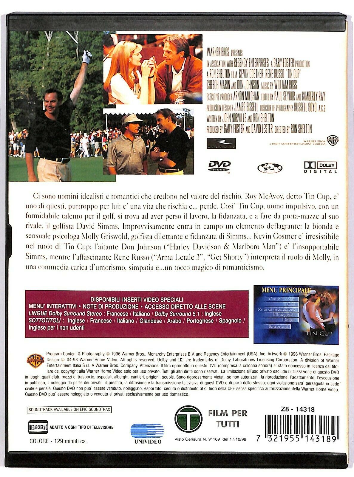 EBOND Tin Cup Con Kevin Costner Snapper DVD DB685327