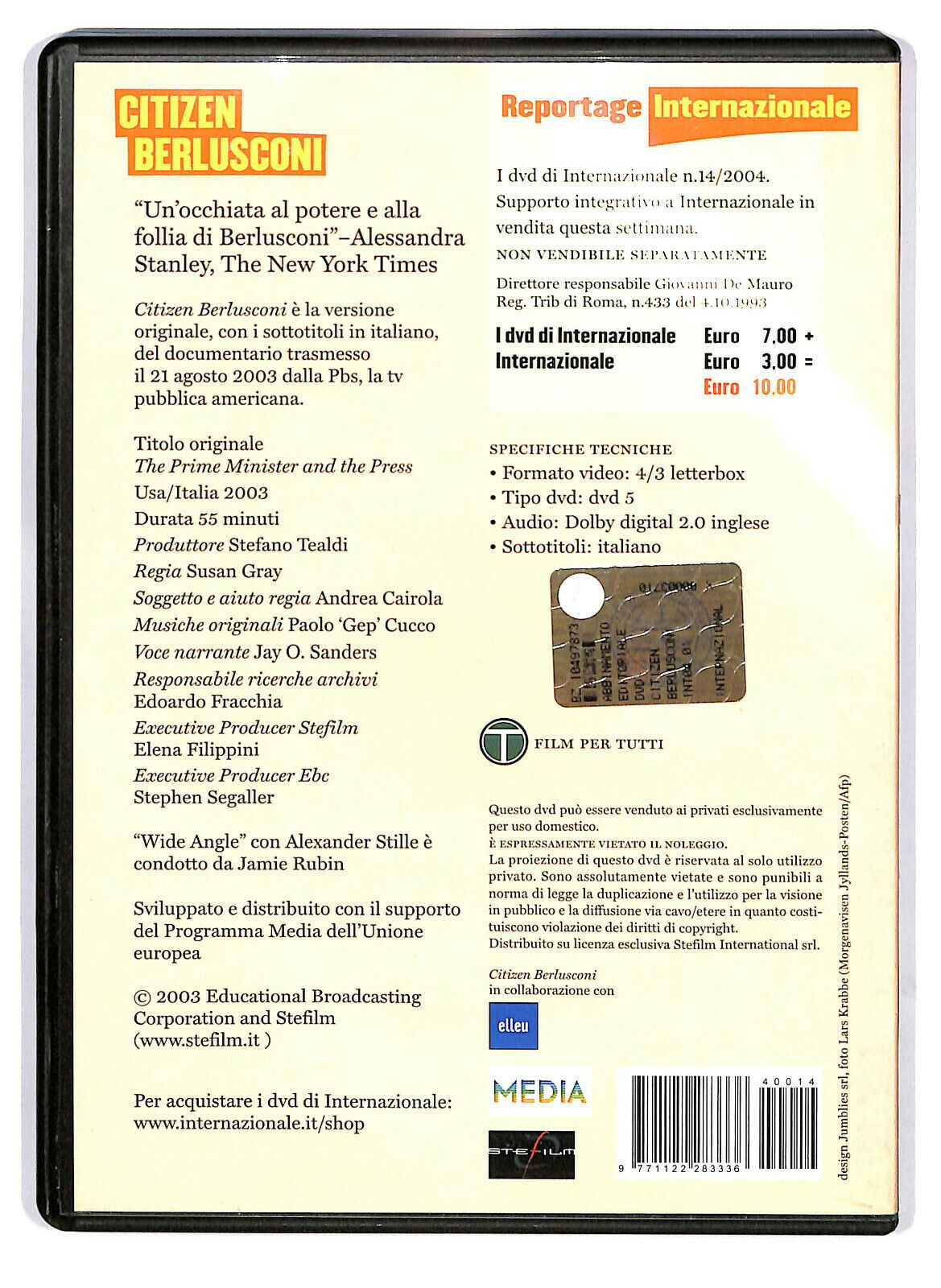 EBOND Citizen Berlusconi Il Premier Italiano e La Stampa Editoriale DVD DB688919