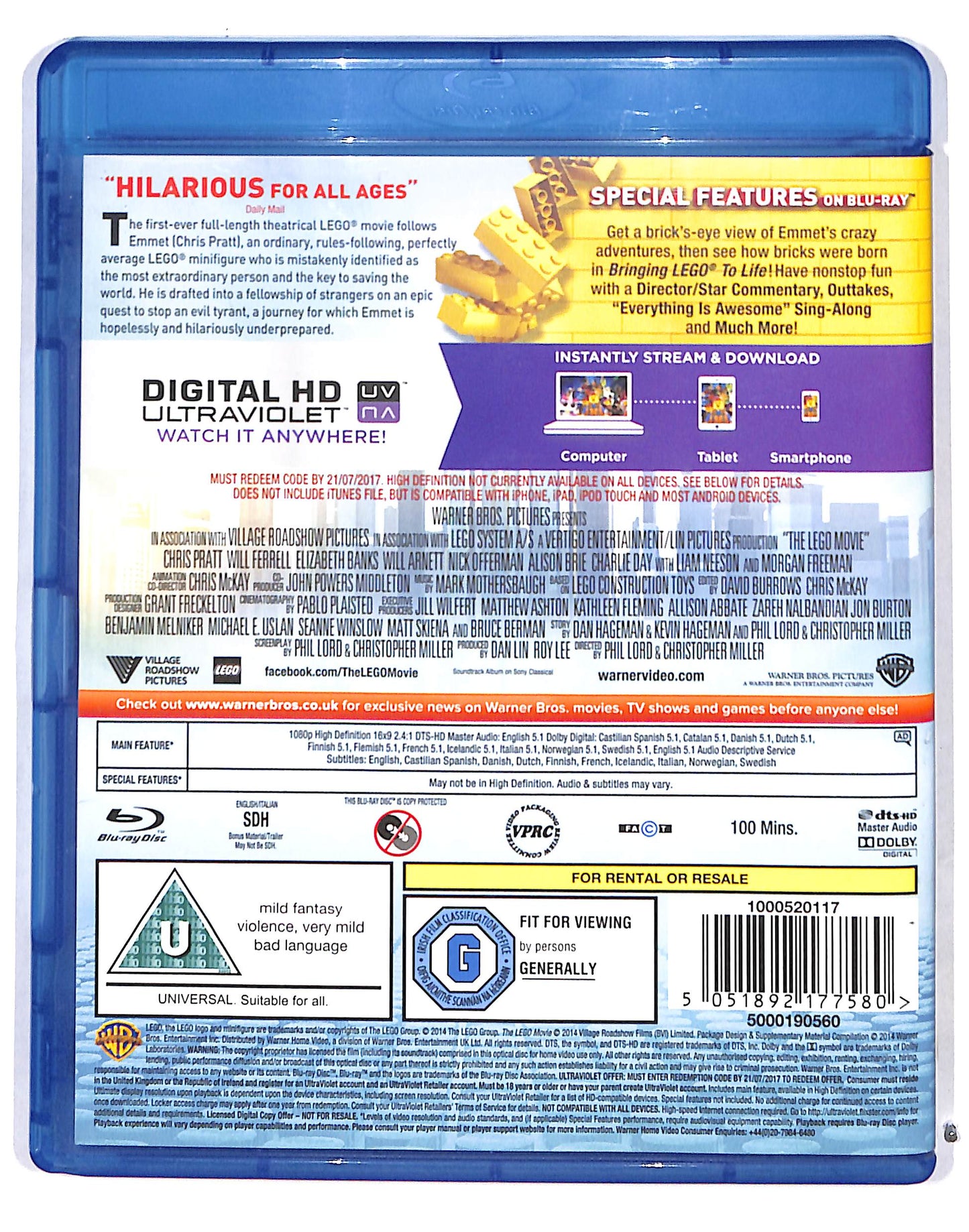 EBOND The Lego Movie +Digital hd ultraviolet Edizione UK BLURAY DB689707