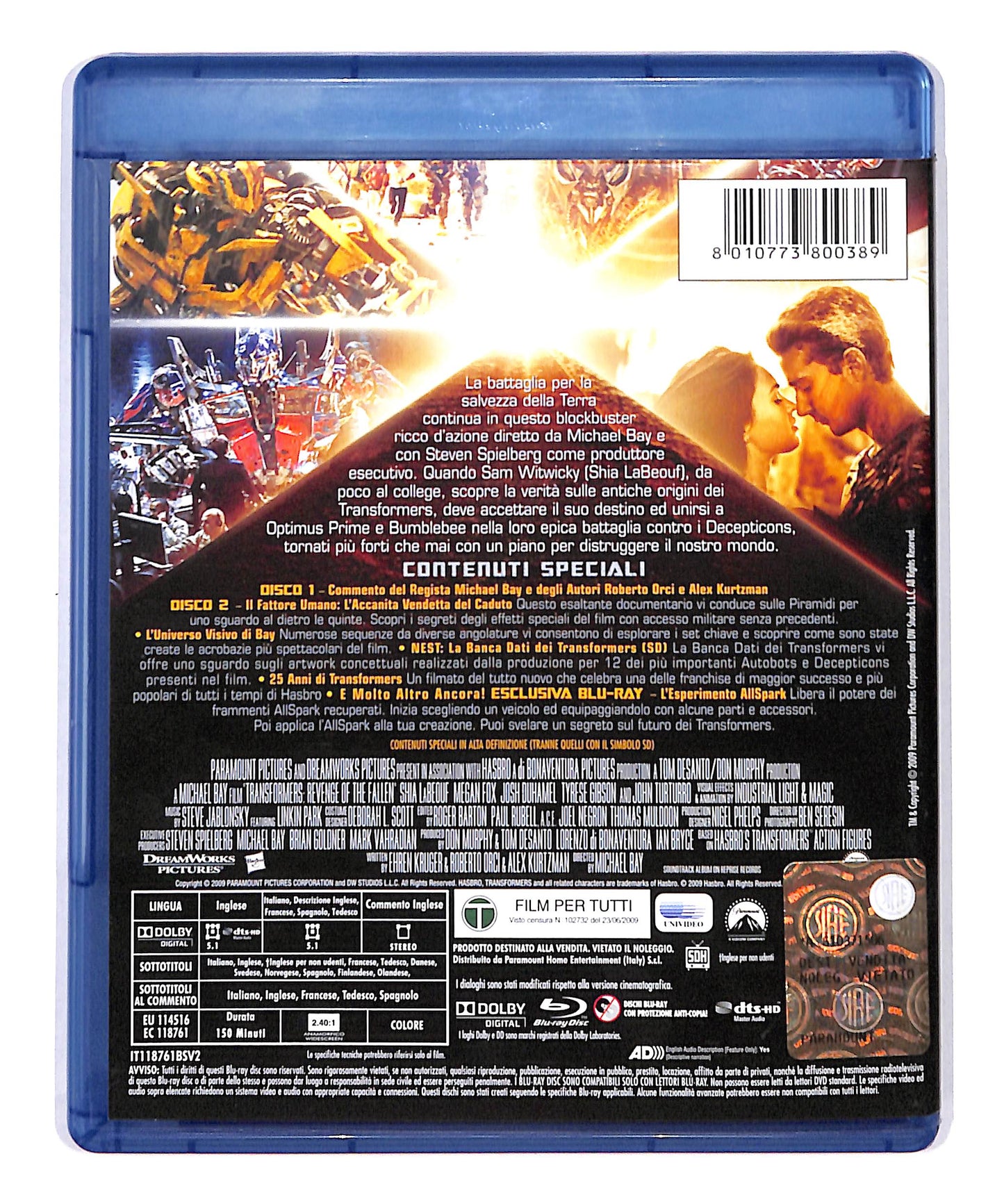 EBOND Transformers La vendetta del caduto EDIZIONE SPECIALE BLURAY DB690720