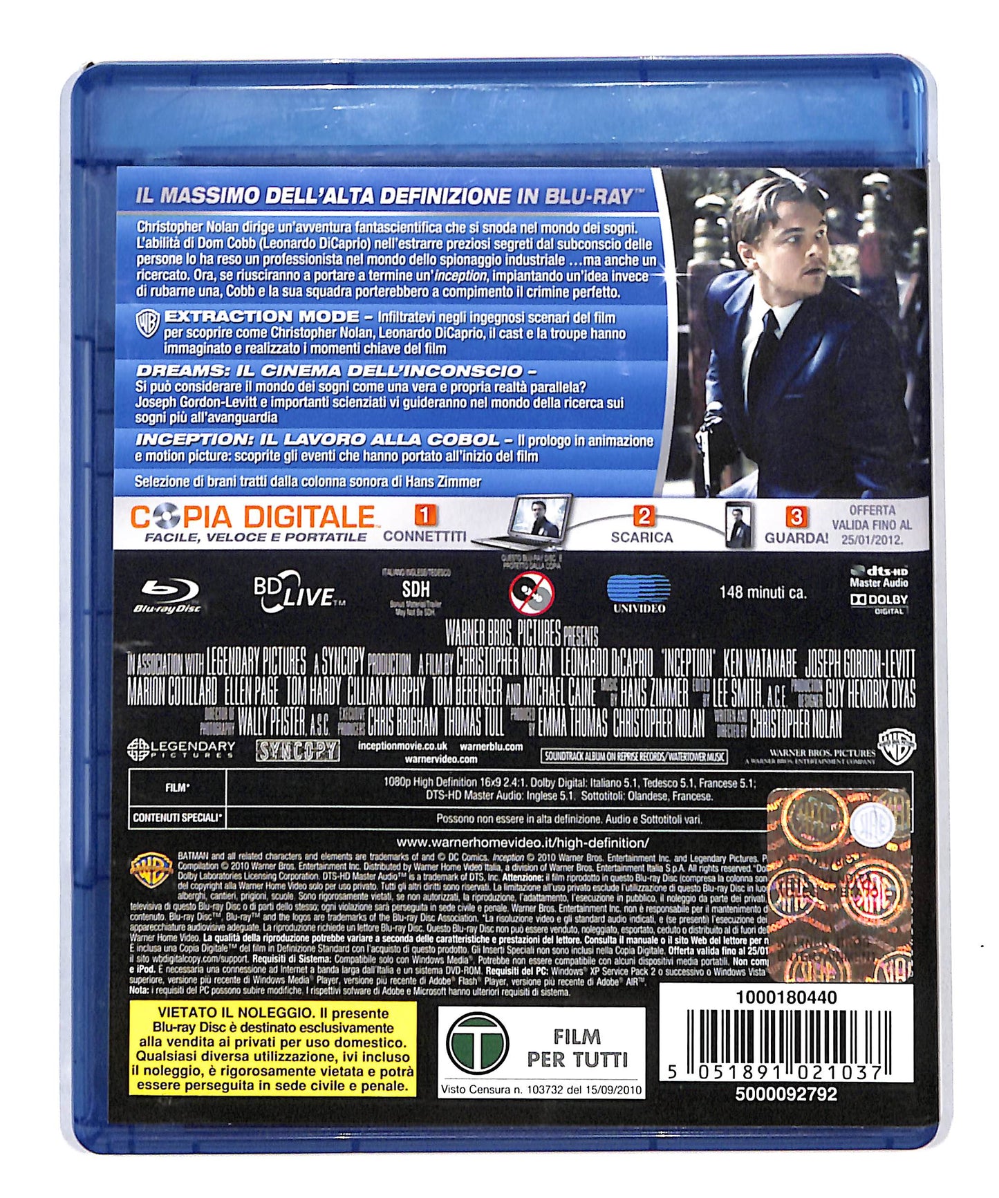 EBOND Inception 2 dischi BLURAY +DVD + COPIA DIGITALE BLURAY DB692233