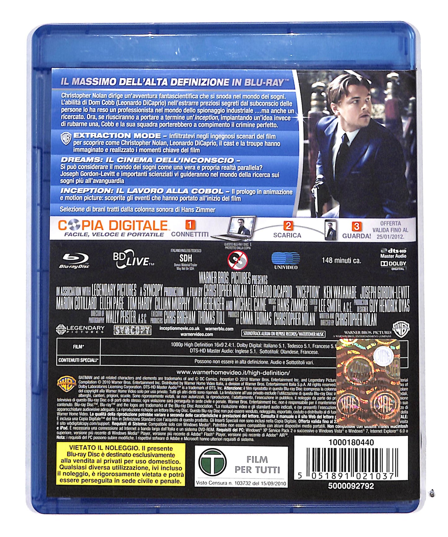 EBOND Inception 2 dischi BLURAY +DVD + COPIA DIGITALE BLURAY BLURAY DB711645