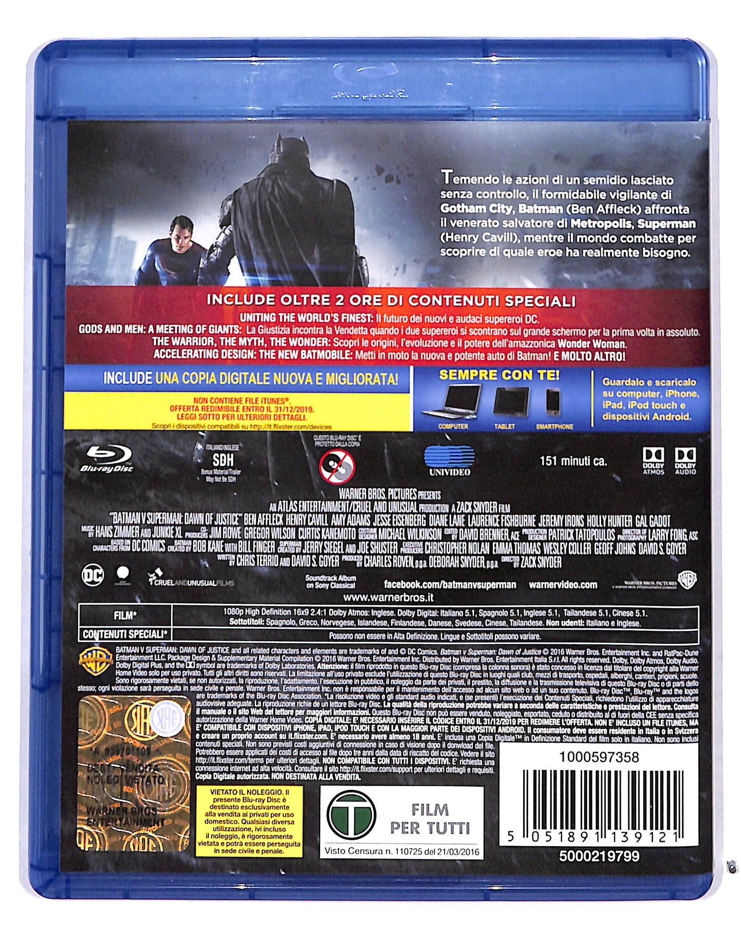 EBOND Batman v Superman BLURAY + Copia Digitale BLURAY DB717340