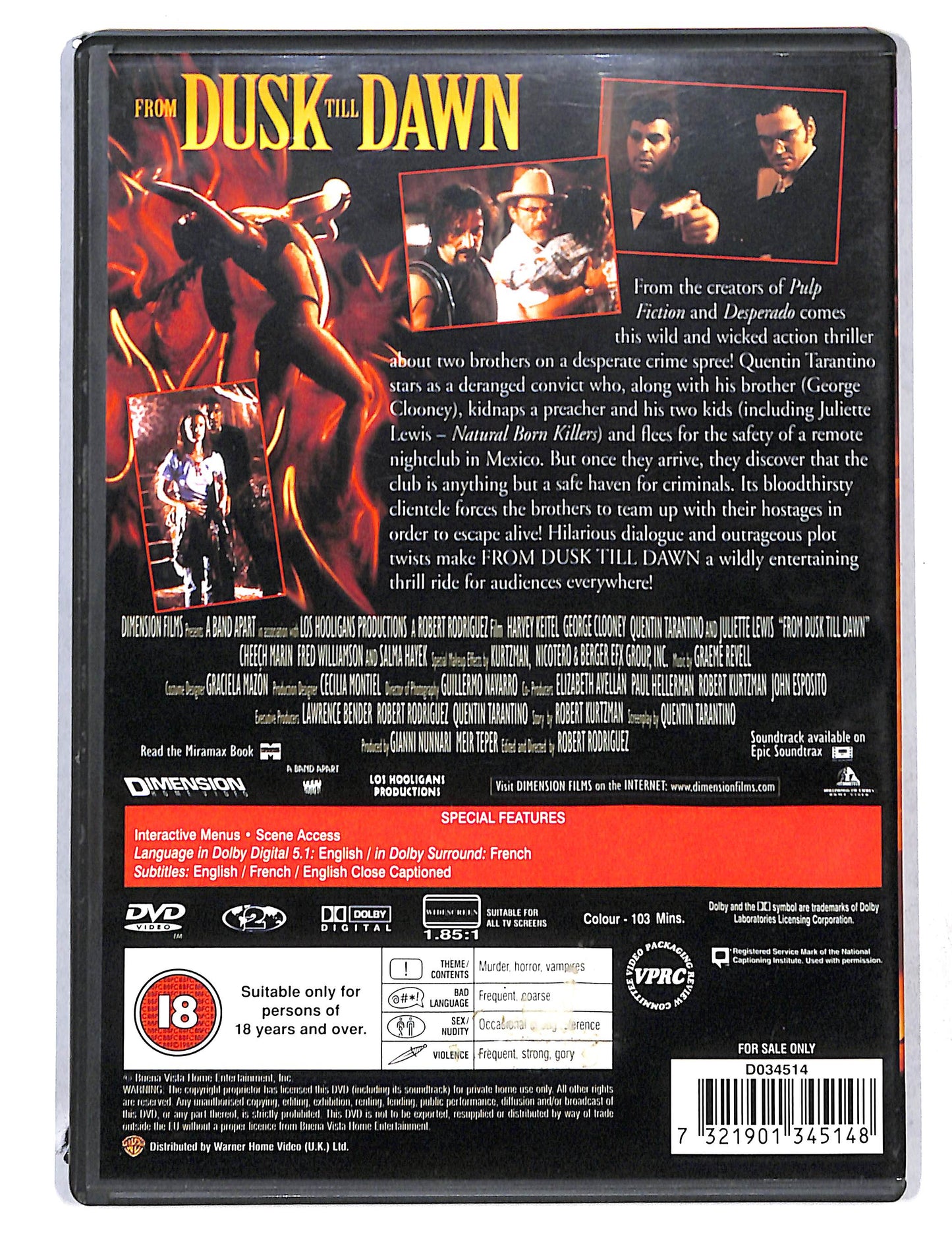 EBOND From Dusk Till Dawn Edizione UK DVD DB753134
