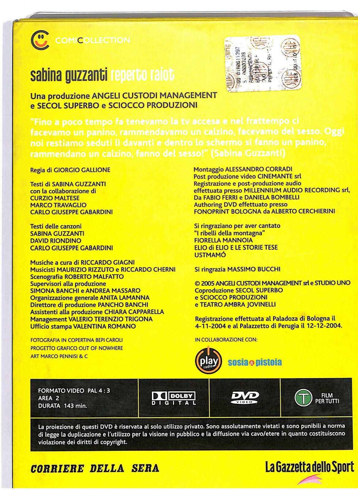 EBOND Sabina Guzzanti - Reperto Raiot Editoriale DVD DB774829