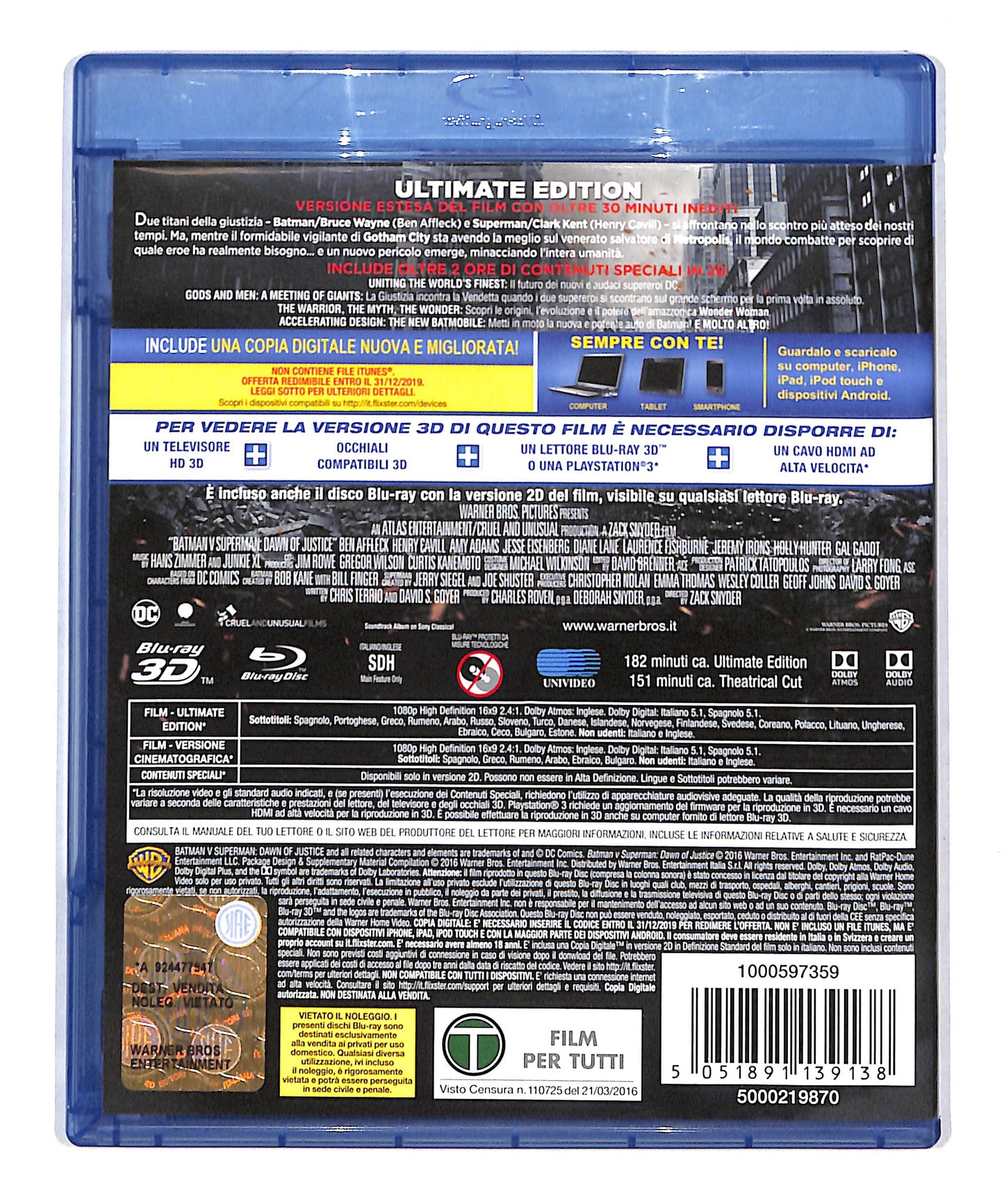 EBOND Batman V Superman: Dawn of Justice BLURAY 3D BLURAY DB777839