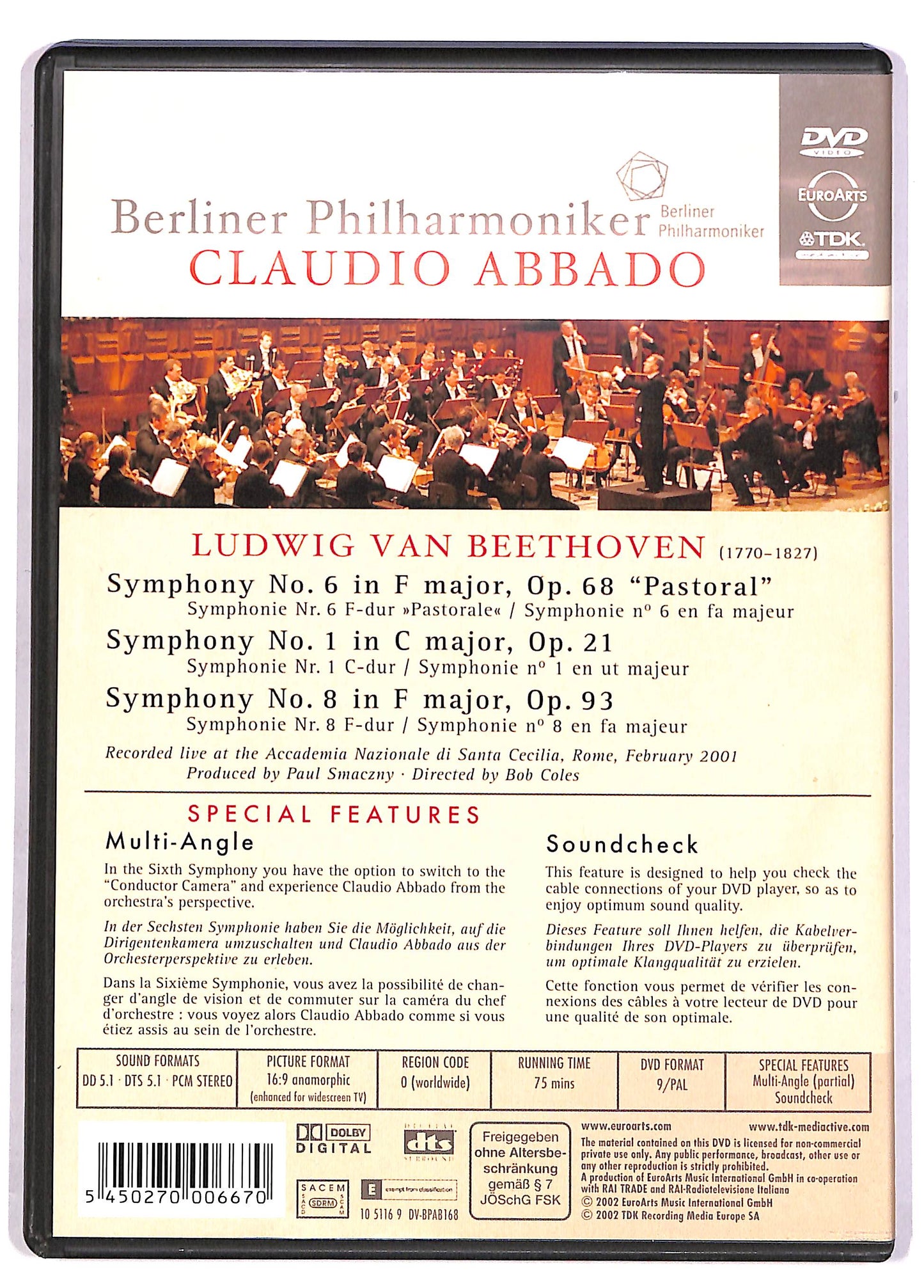 EBOND Beethoven Symphonies 1 6 & 8 Abbado DVD DB786154