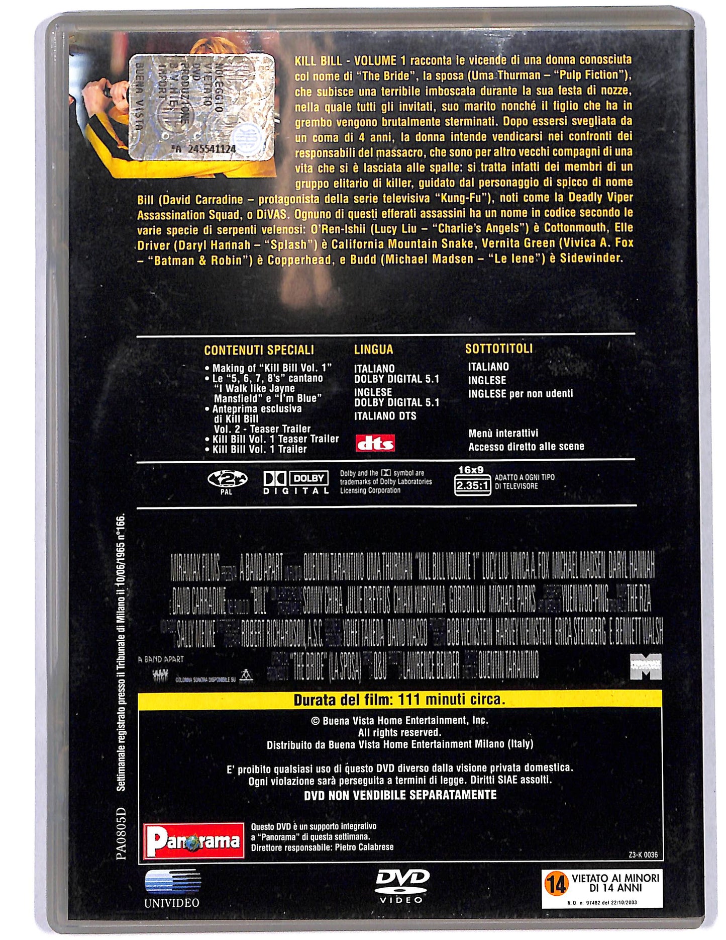 EBOND Kill Bill Vol 1 EDITORIALE DVD DB792107