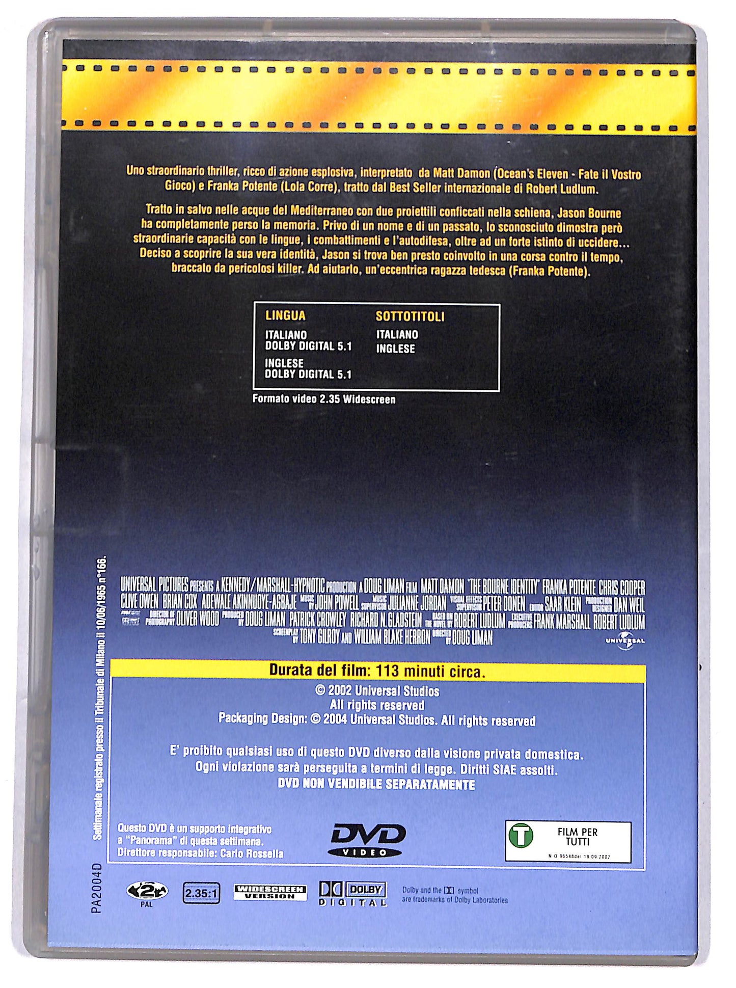 EBOND the bourne identity - EDITORIALE DVD DB799601
