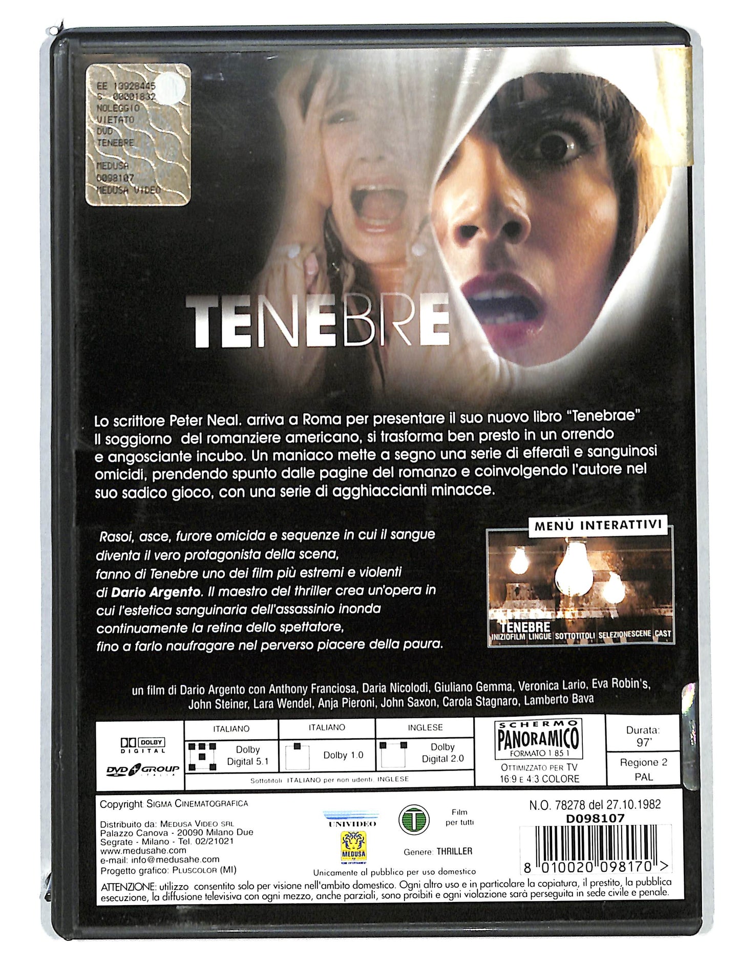 EBOND Tenebre di Dario Argento NOLEGGIO DVD DB807843