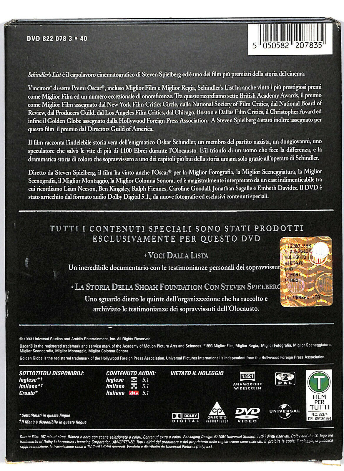 EBOND Schindler's List 2 dischi Digipack DVD DB812714