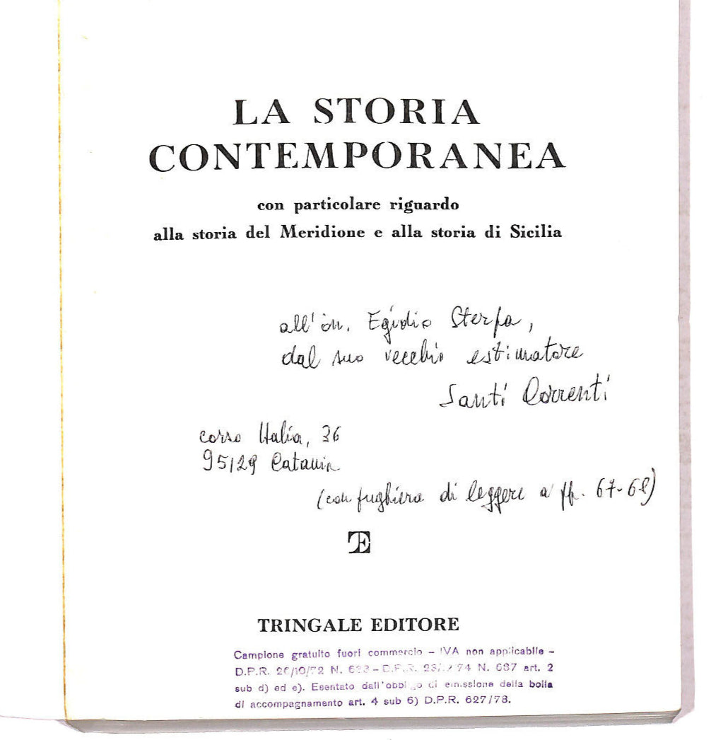 EBOND La Storia Contemporanea Con Dedica Dell'autore a Sterpa Libro LI007067
