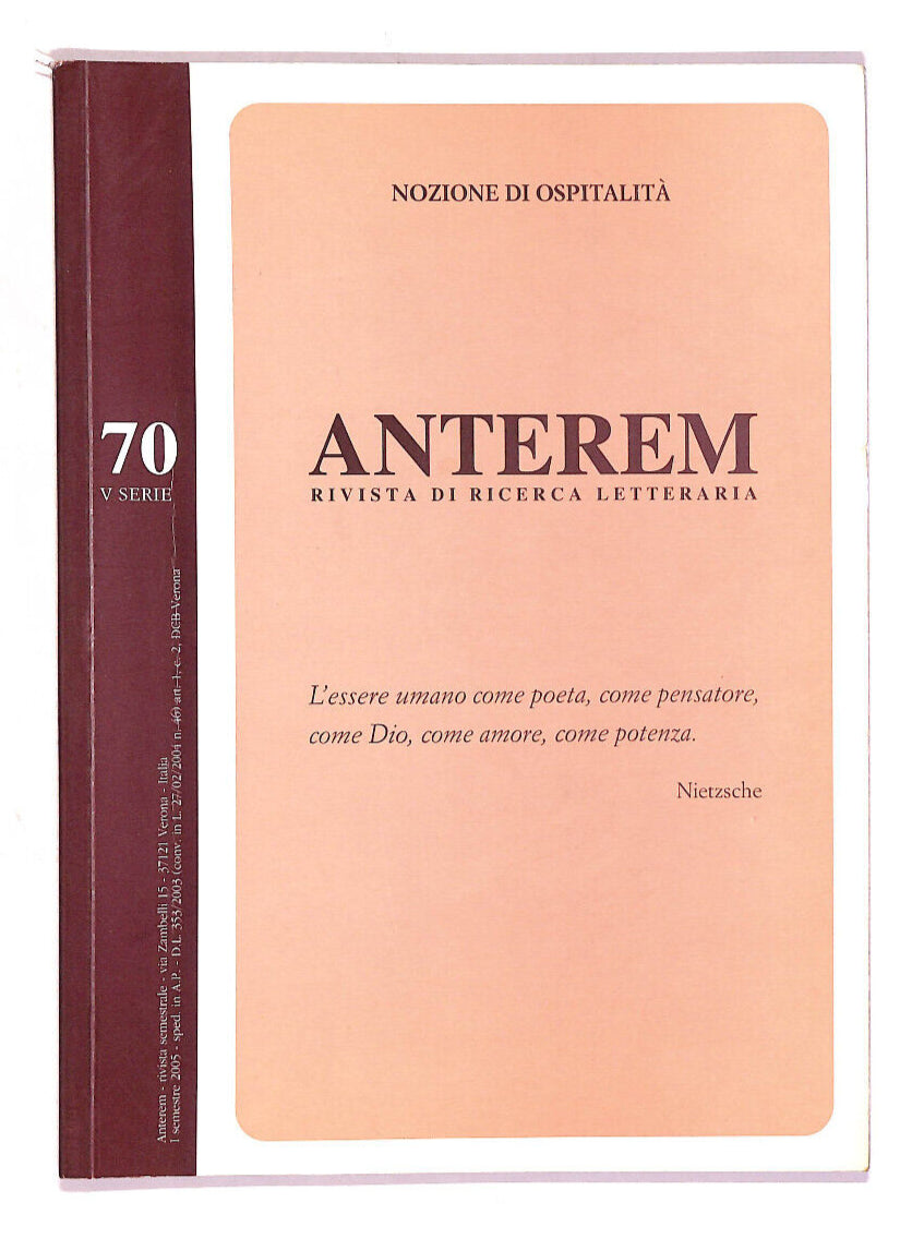 EBOND Nozione Di Ospitalita Rivista Di Ricerca Letteraria 70 Libro LI013510