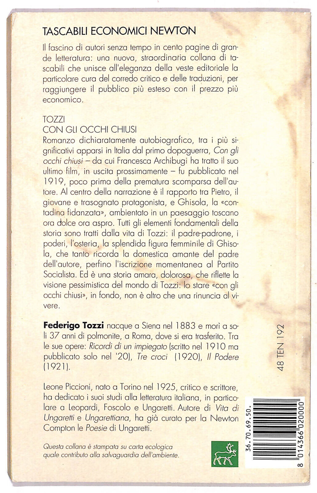 EBOND Con Gli Occhi Chiusi Di Federigo Tozzi Libro LI020508