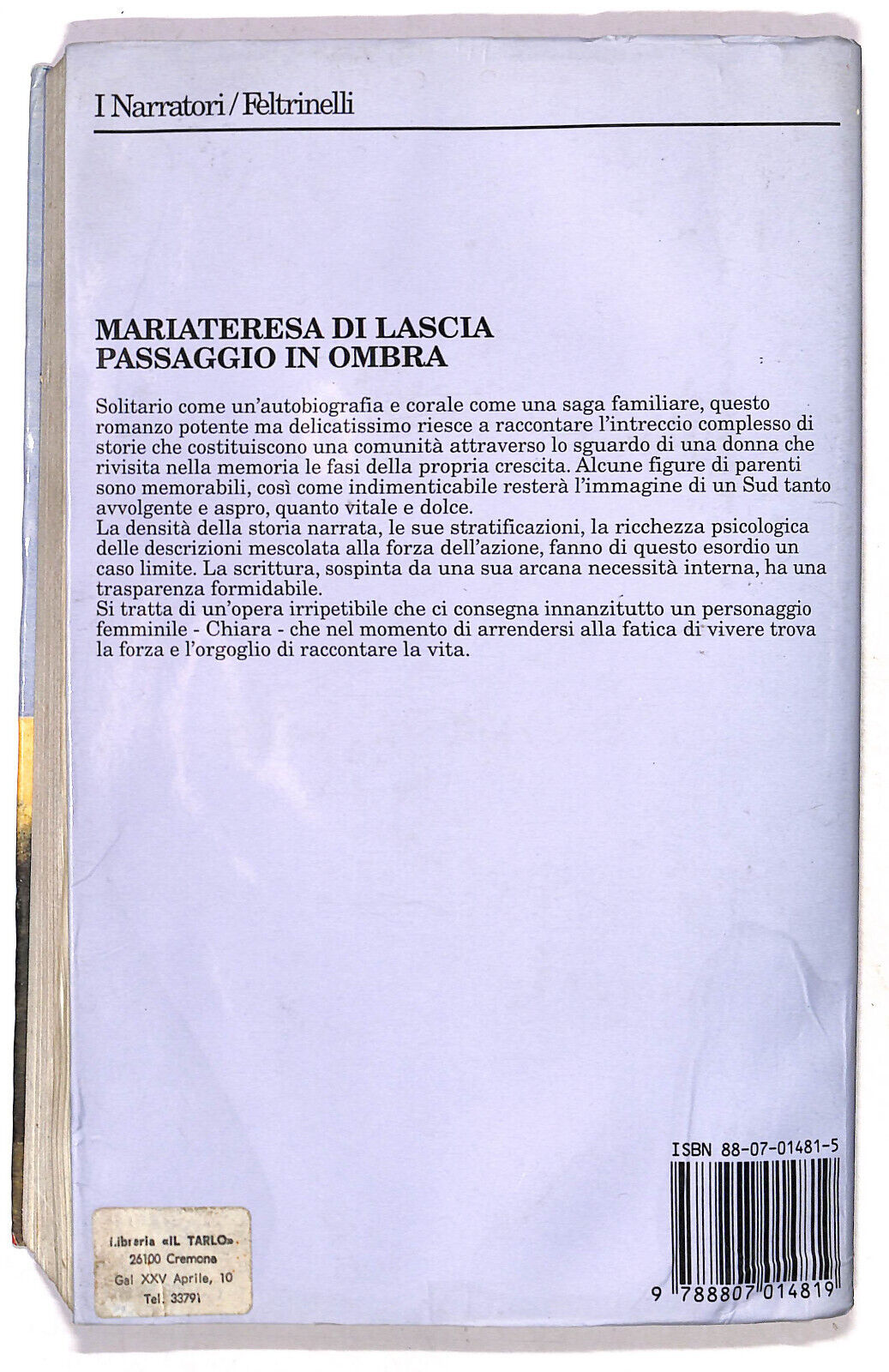 EBOND Passaggio In Ombra Di Mariateresa Di Lascia Libro LI020557