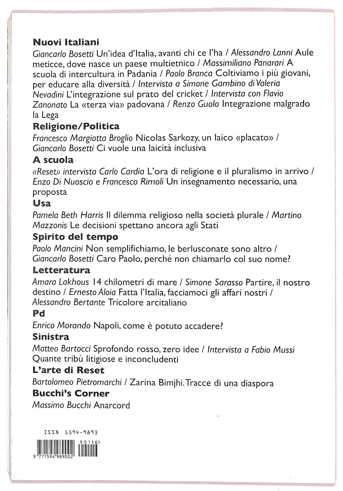 EBOND Nuovi Italiani Arrivano Reset Novembre/dicembre 2009 Libro LI020562