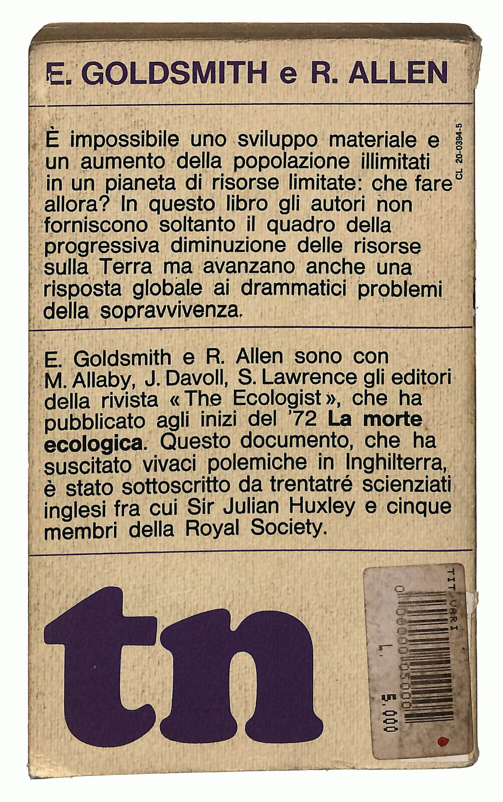 EBOND La Morte Ecologica Di E. Goldsmith e R. Allen Libro LI025312