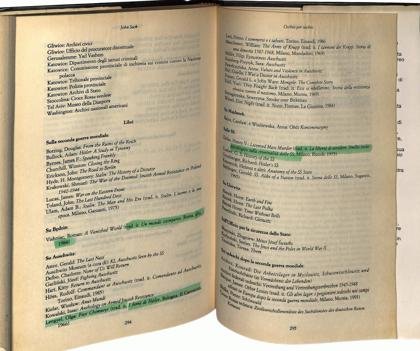 EBOND Occhio Per Occhio John Sacke 1995 Libro LI030461