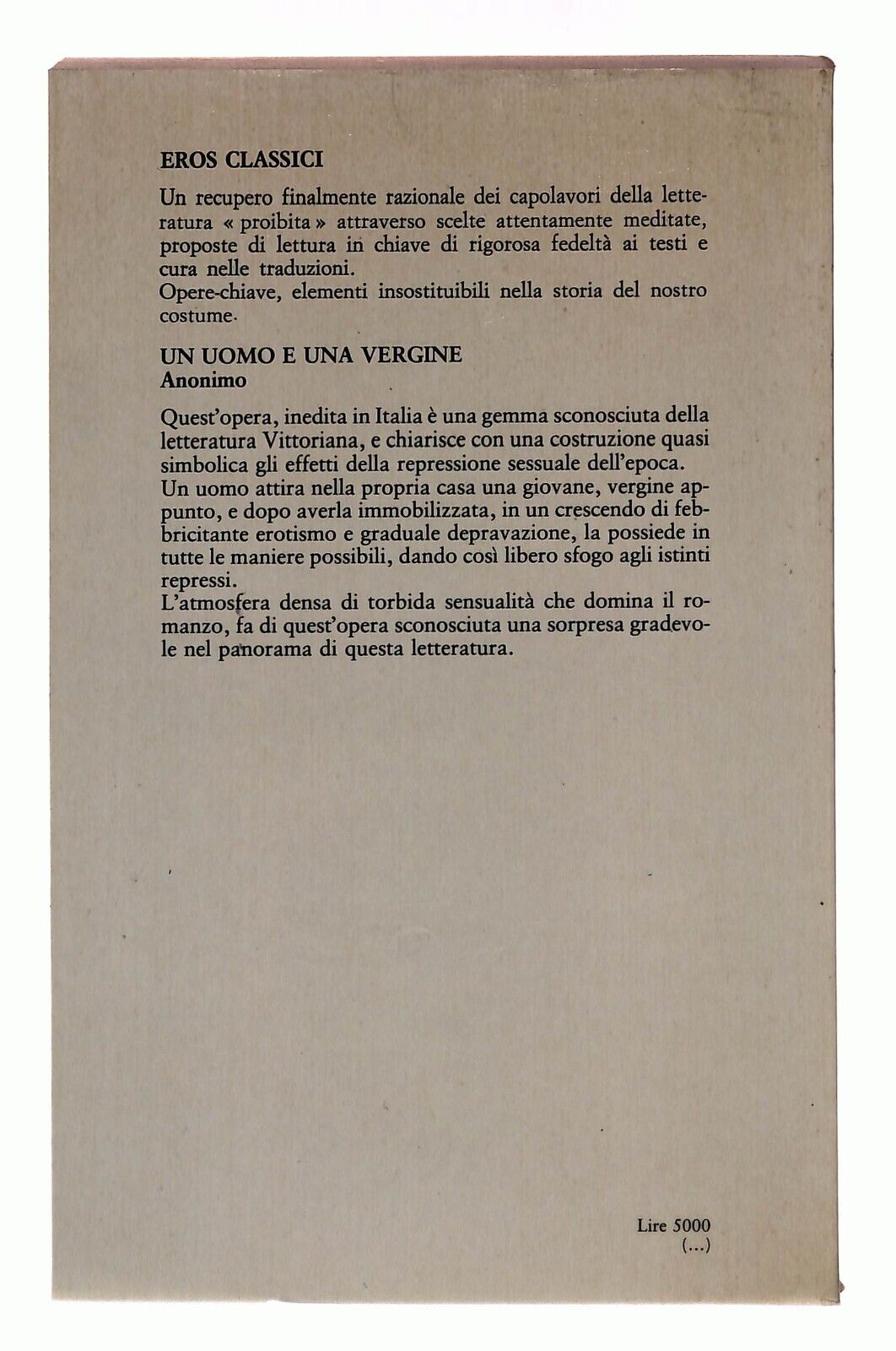 EBOND Un Uomo e Una Vergine Anonimo Anthropos 1980 Libro LI031257