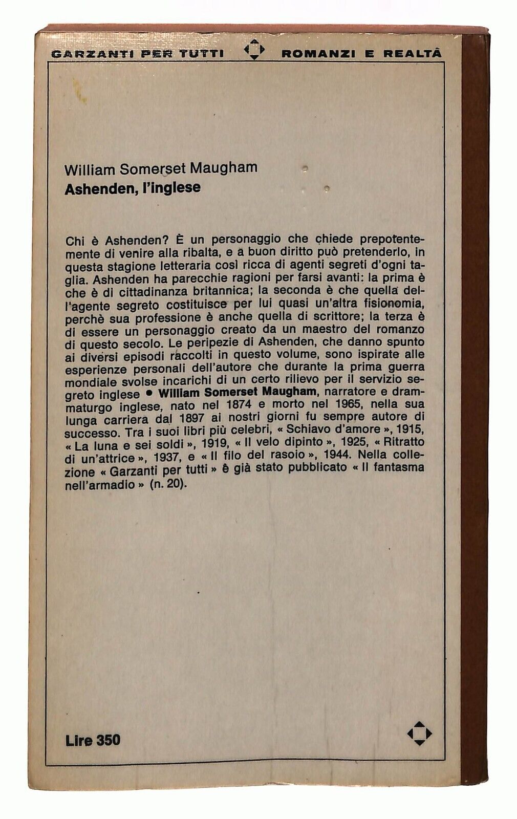 EBOND Ashenden L'inglese W. S. Maugham Garzanti 1966 Libro LI033764
