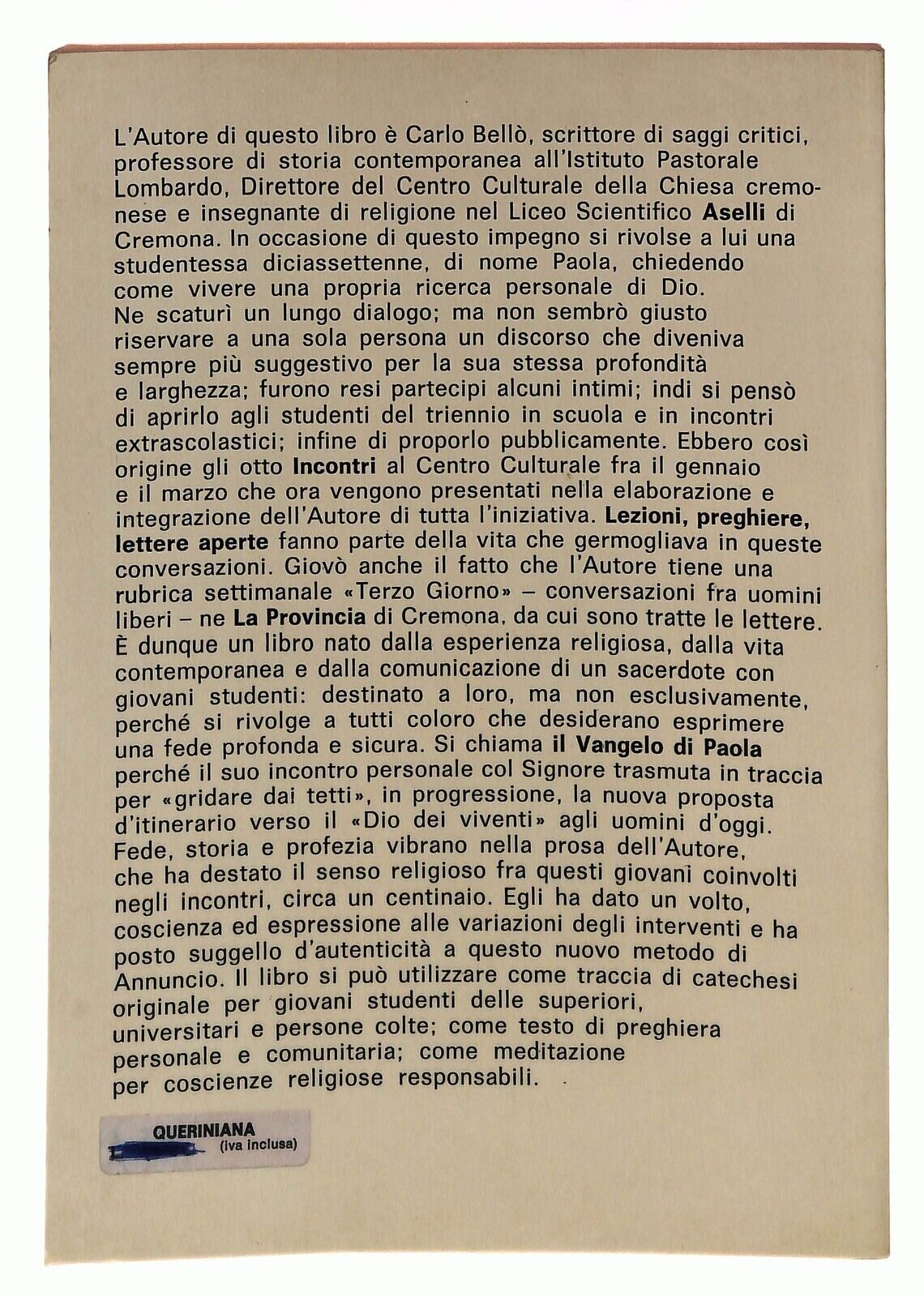EBOND Il Vangelo Di Paola Carlo Bello Queriniana 1978 Libro LI035717
