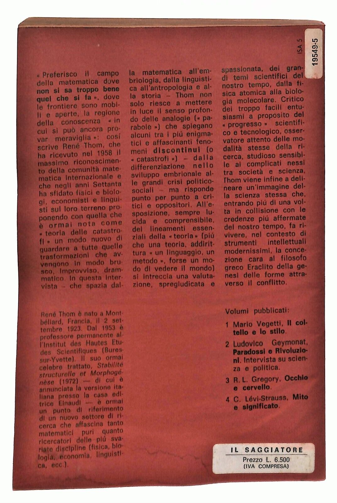 EBOND Parabole e Catastrofi Rene Thom Il Saggiatore 1980 Libro LI036206