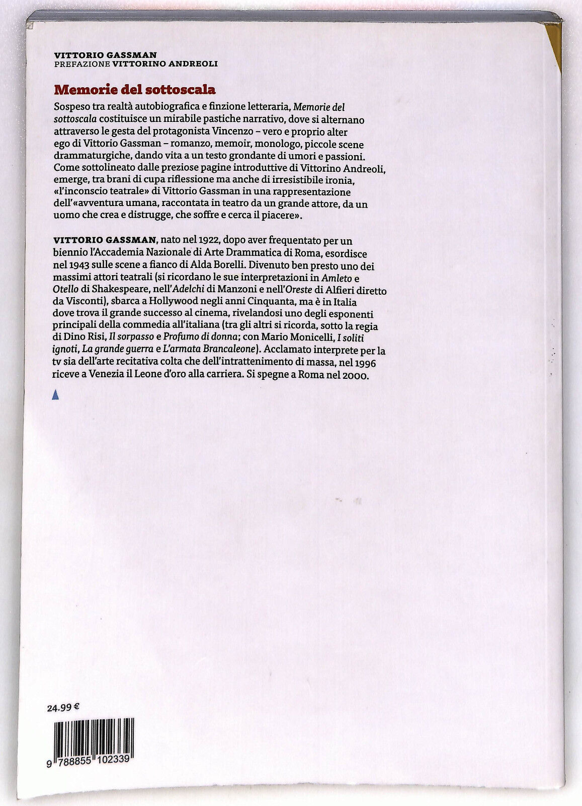 EBOND Memoria Del Sottoscala Di Vittorio Gassman Libro LI036521